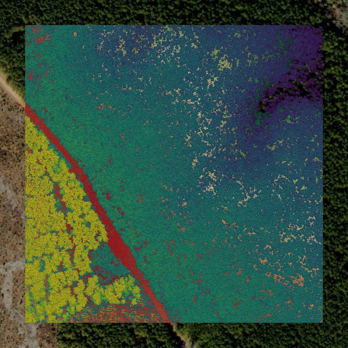 This image shows a LiDAR point cloud in Warren County created using GIS data in Equator.