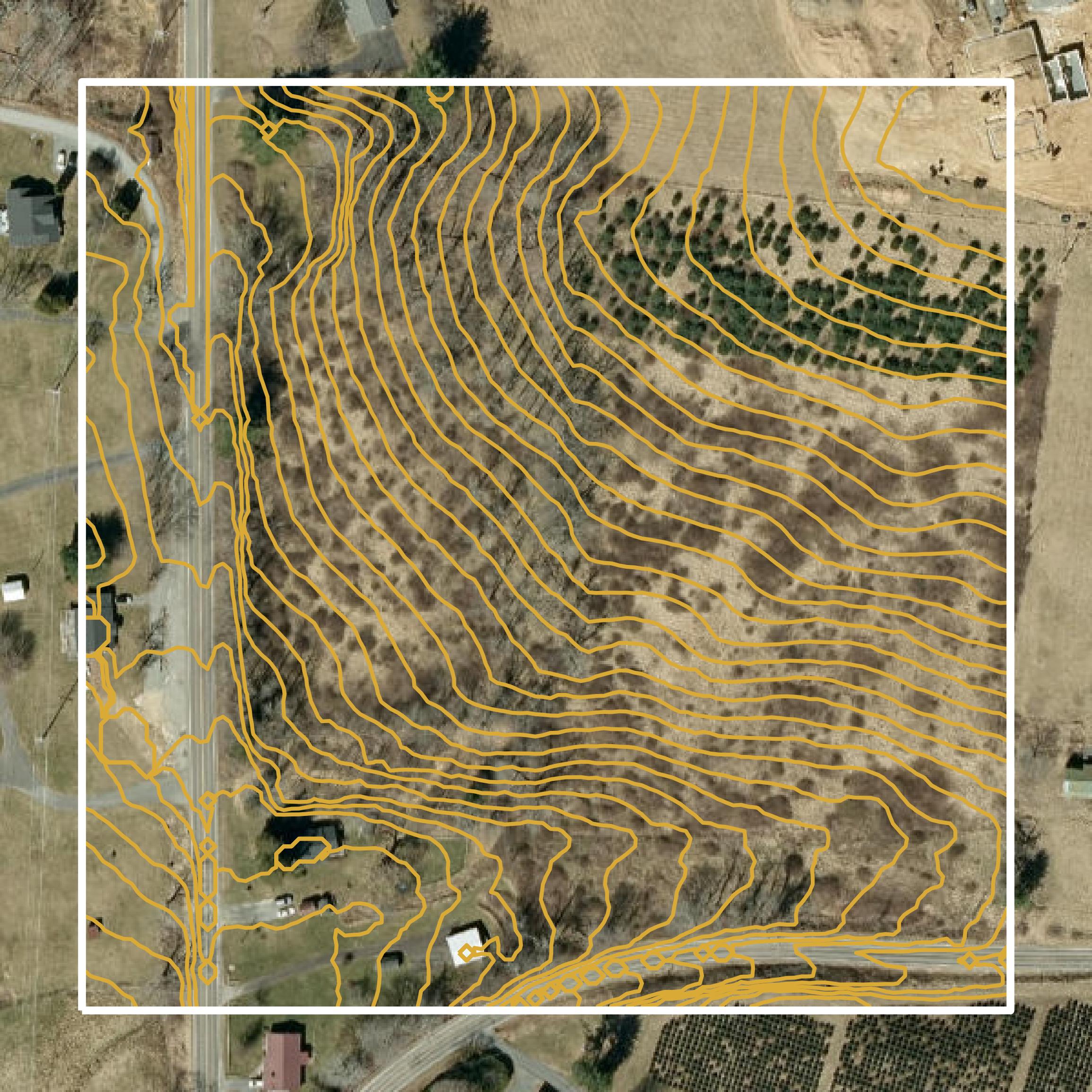 This image shows a contour map in Watauga County created using GIS data in Equator.