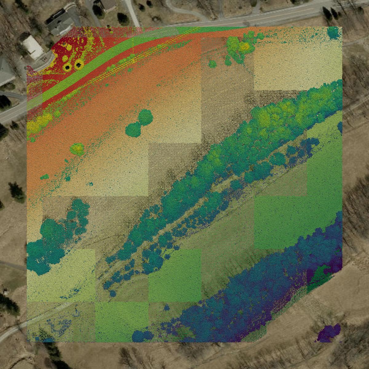 This image shows a LiDAR point cloud in Watauga County created using GIS data in Equator.
