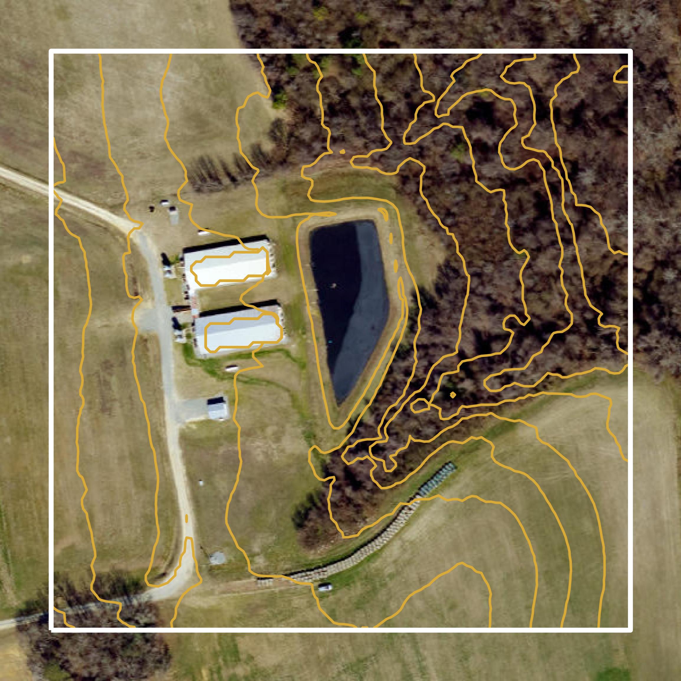 This image shows a contour map in Wayne County created using GIS data in Equator.