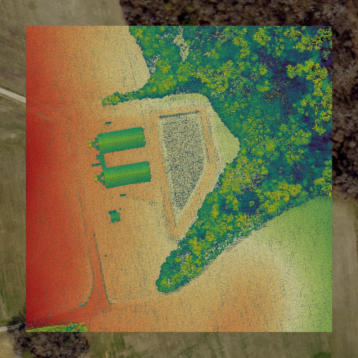 This image shows a LiDAR point cloud in Wayne County created using GIS data in Equator.