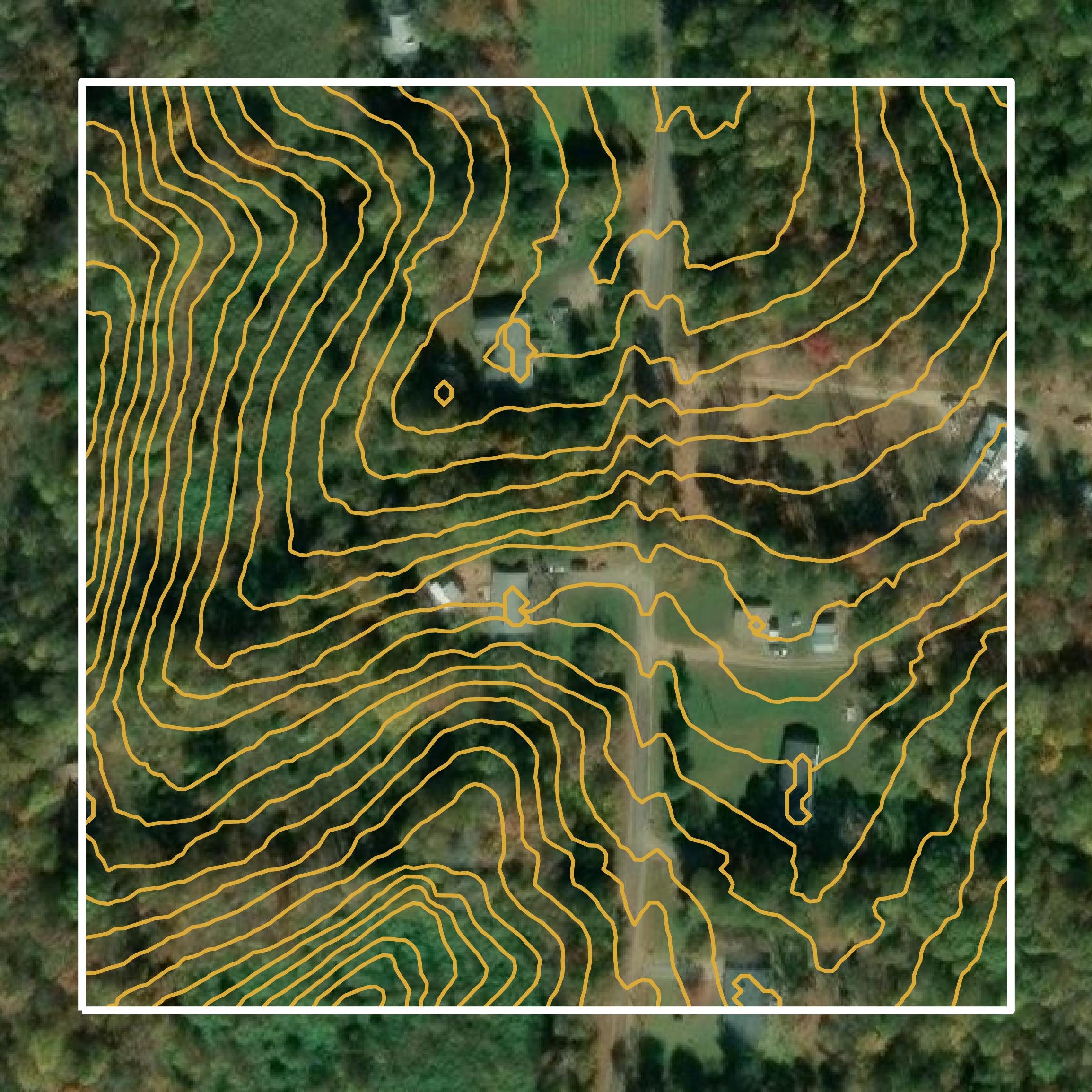 This image shows a contour map in Wilkes County created using GIS data in Equator.