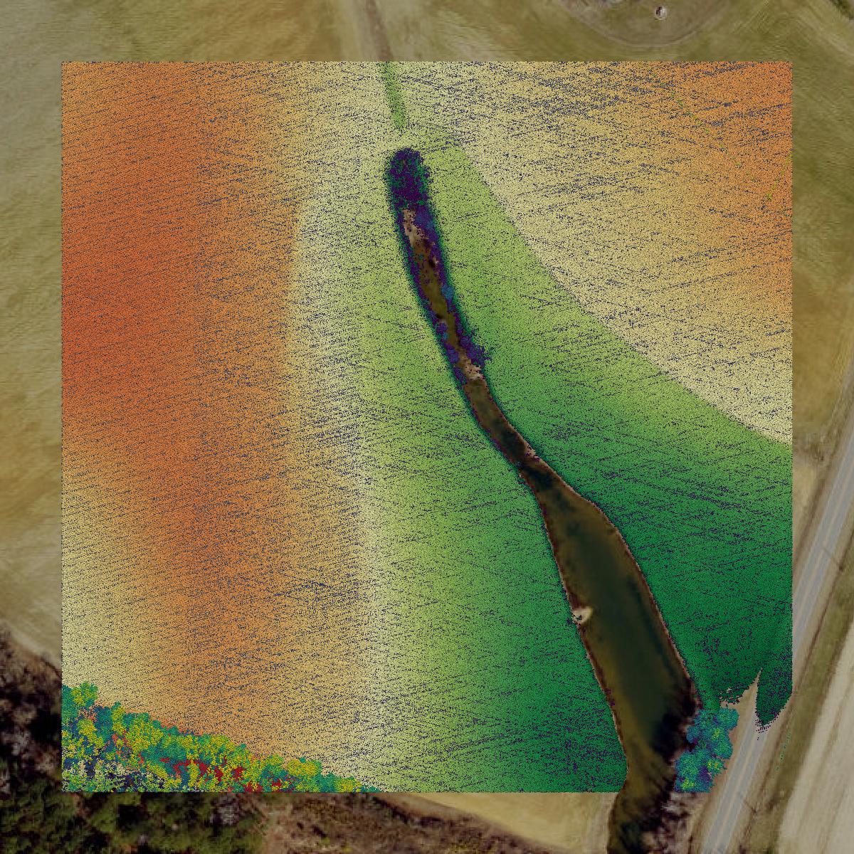 This image shows a LiDAR point cloud in Wilson County created using GIS data in Equator.