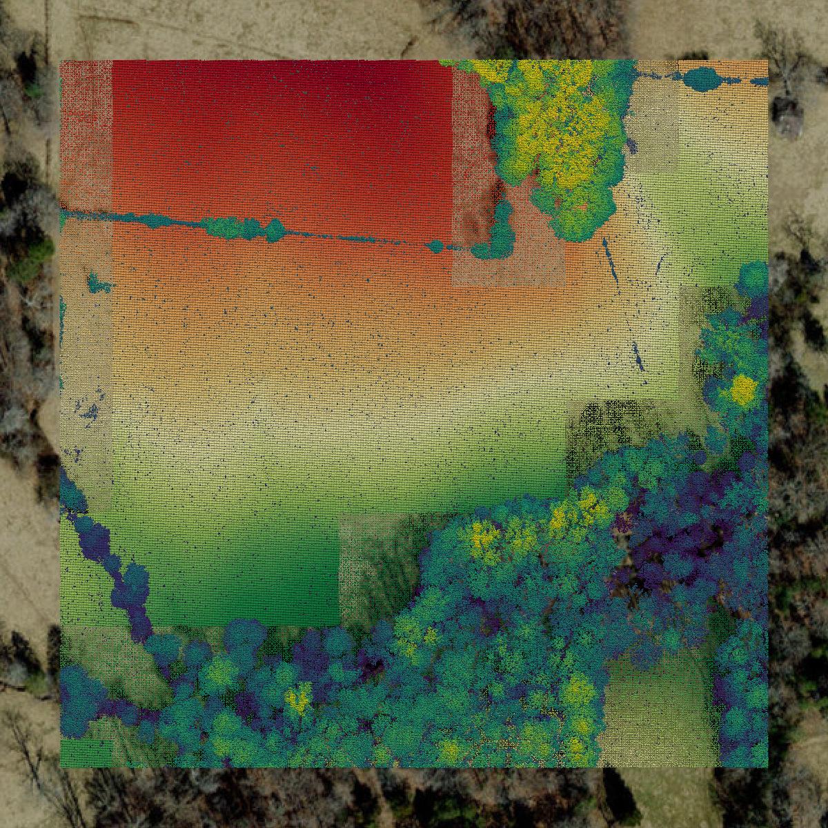 This image shows a LiDAR point cloud in Yadkin County created using GIS data in Equator.