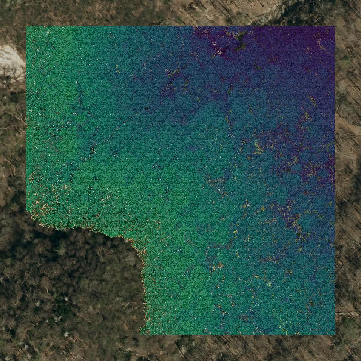 This image shows a LiDAR point cloud in Yancey County created using GIS data in Equator.