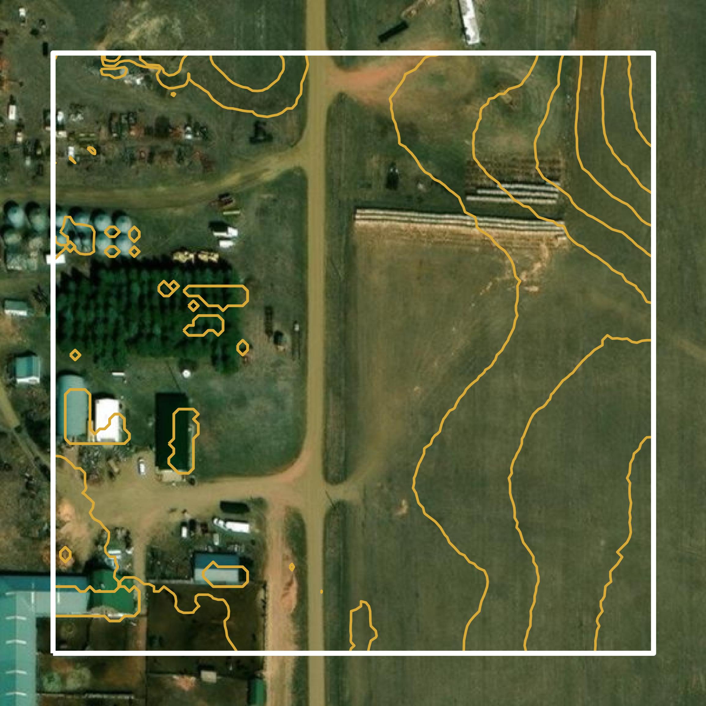 This image shows a contour map in Adams County created using GIS data in Equator.