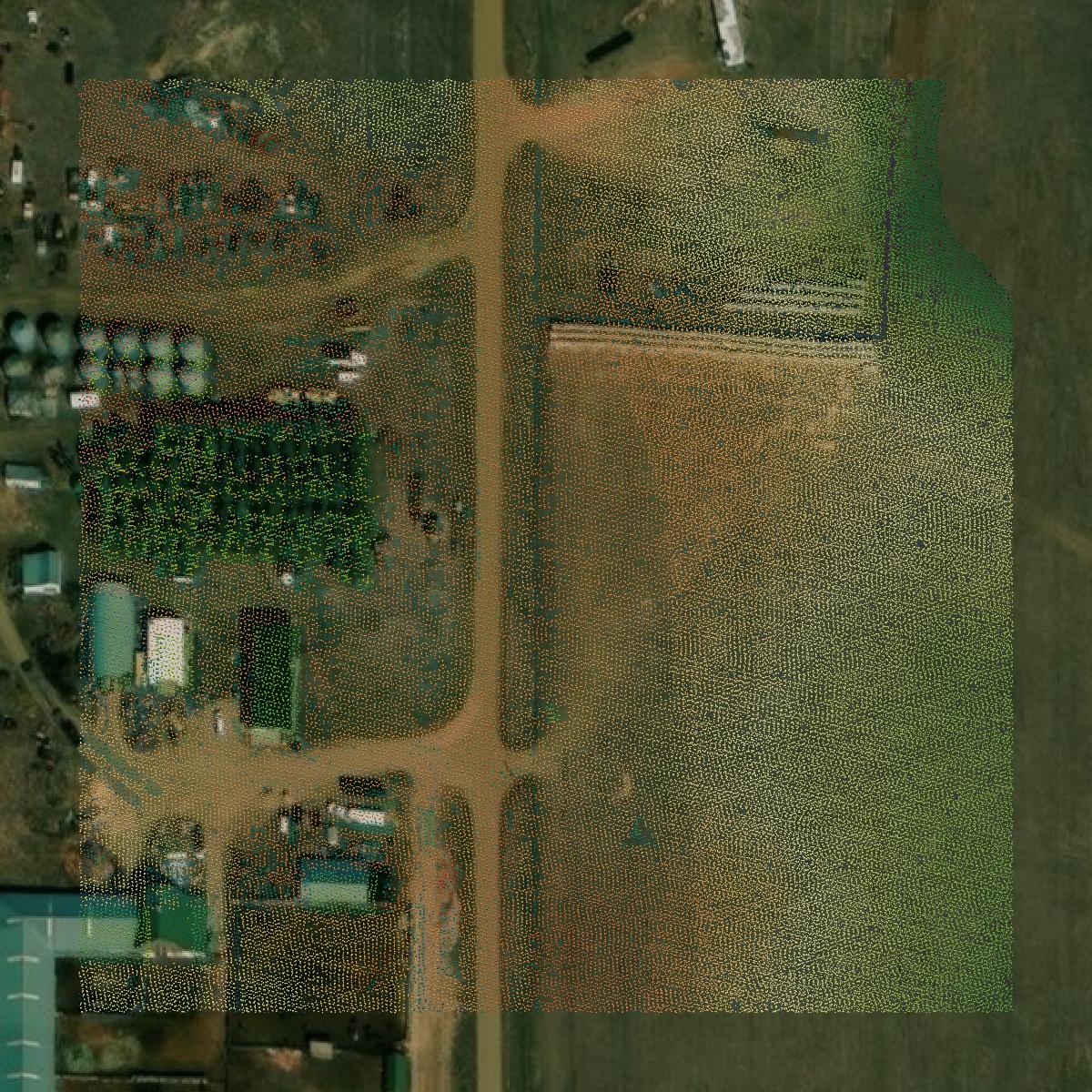 This image shows a LiDAR point cloud in Adams County created using GIS data in Equator.