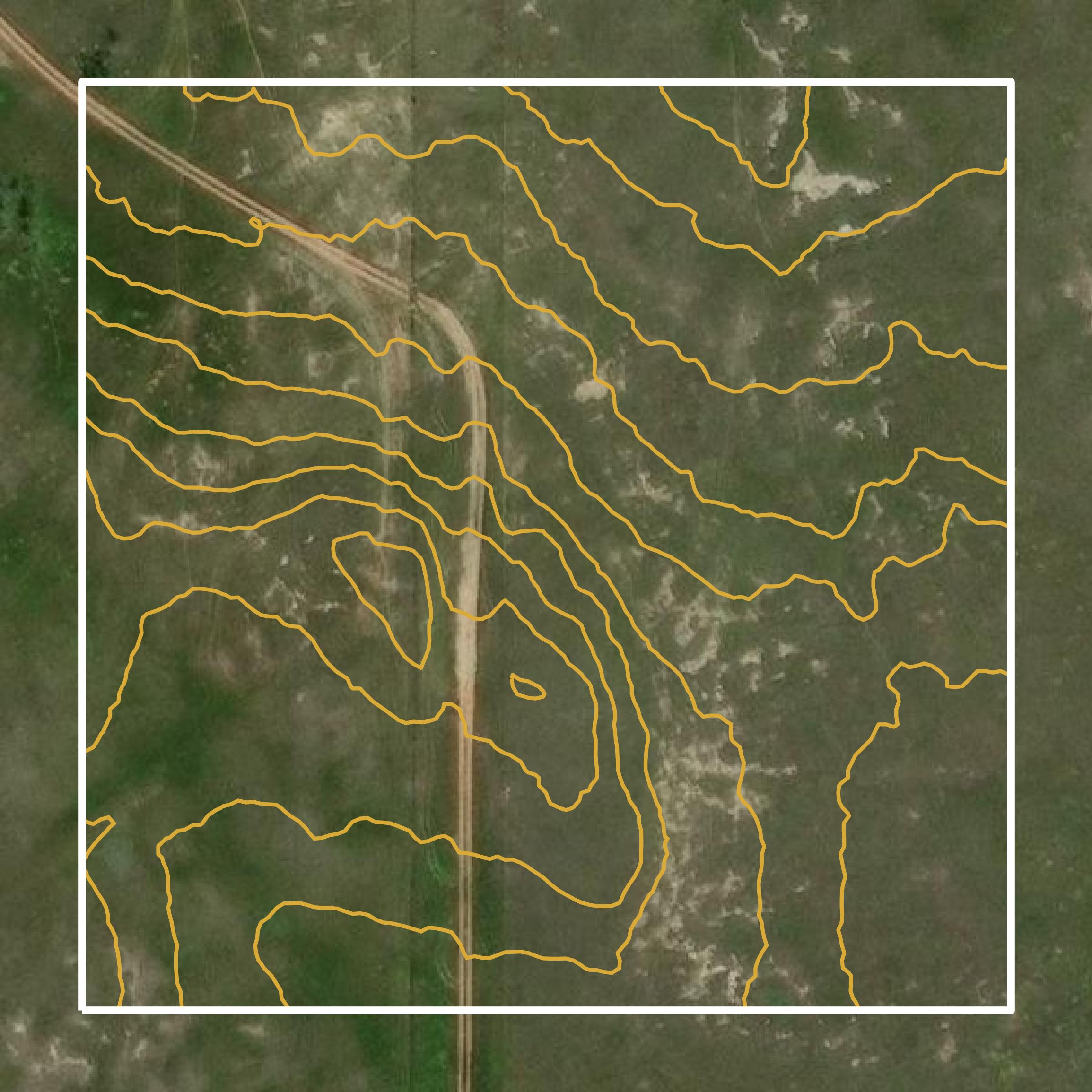 This image shows a contour map in Billings County created using GIS data in Equator.