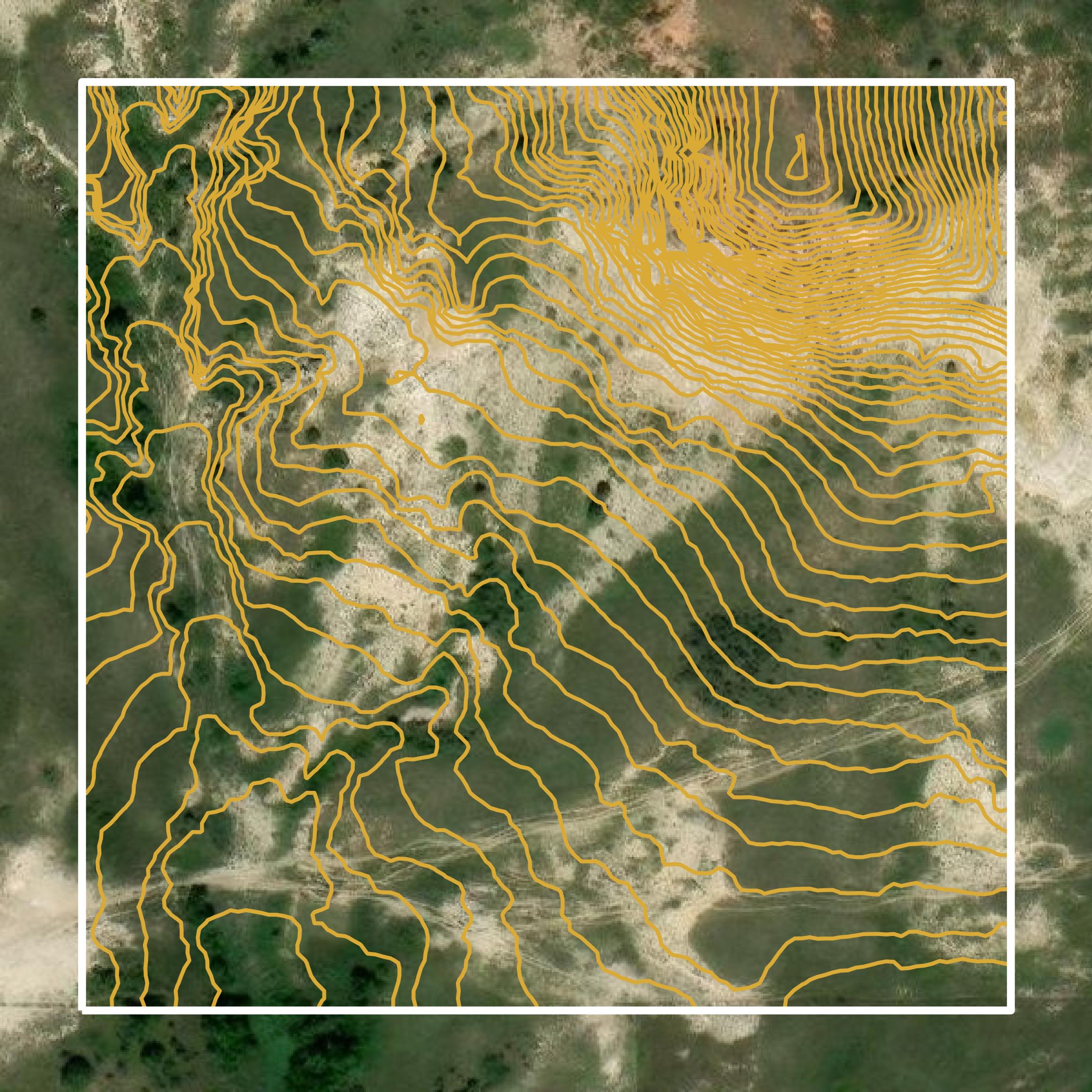 This image shows a contour map in Billings County created using GIS data in Equator.