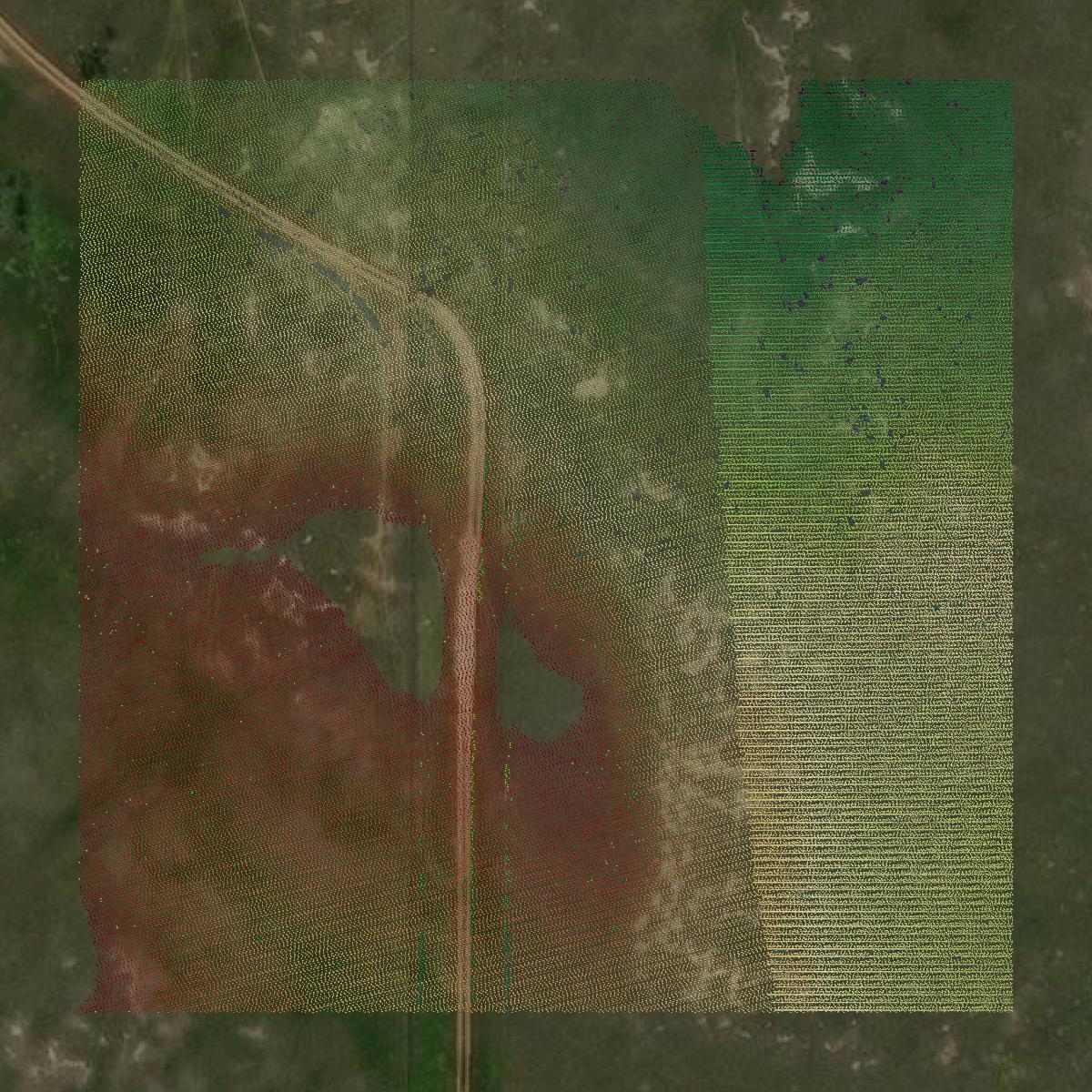 This image shows a LiDAR point cloud in Billings County created using GIS data in Equator.