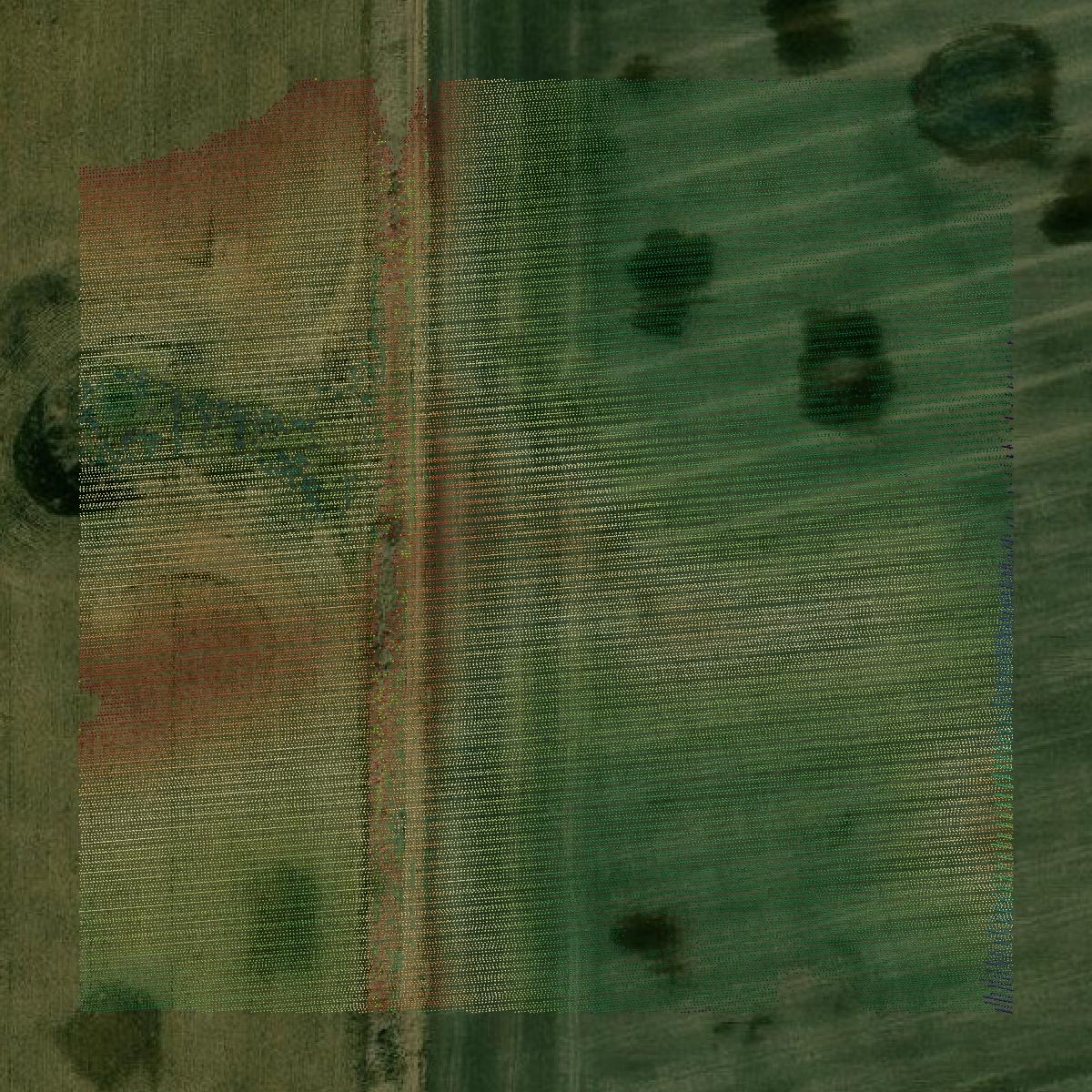 This image shows a LiDAR point cloud in Dickey County created using GIS data in Equator.