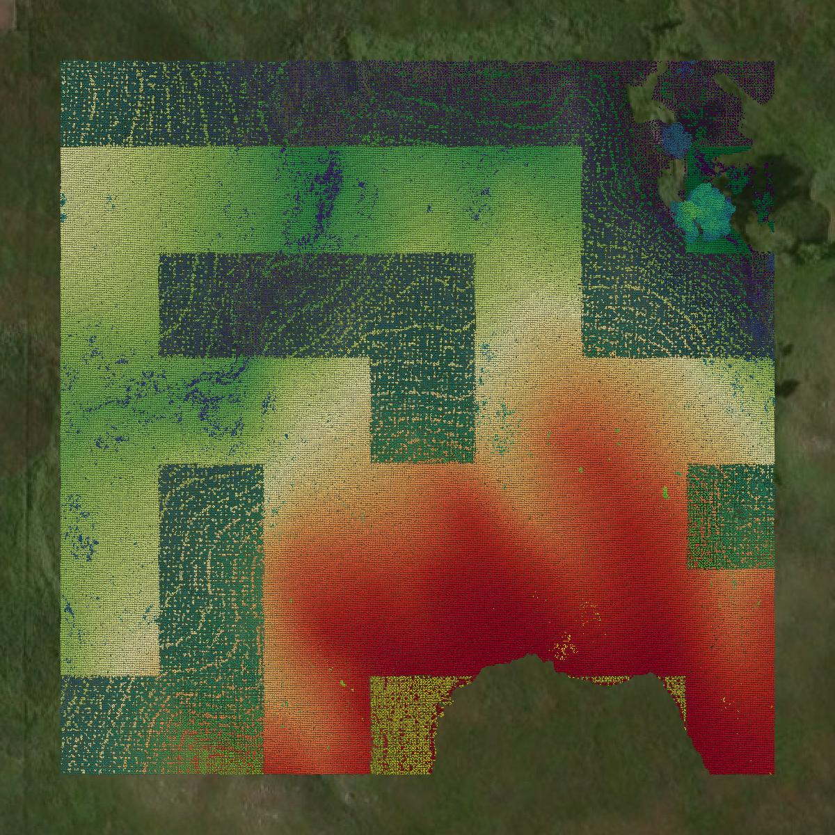 This image shows a LiDAR point cloud in Emmons County created using GIS data in Equator.