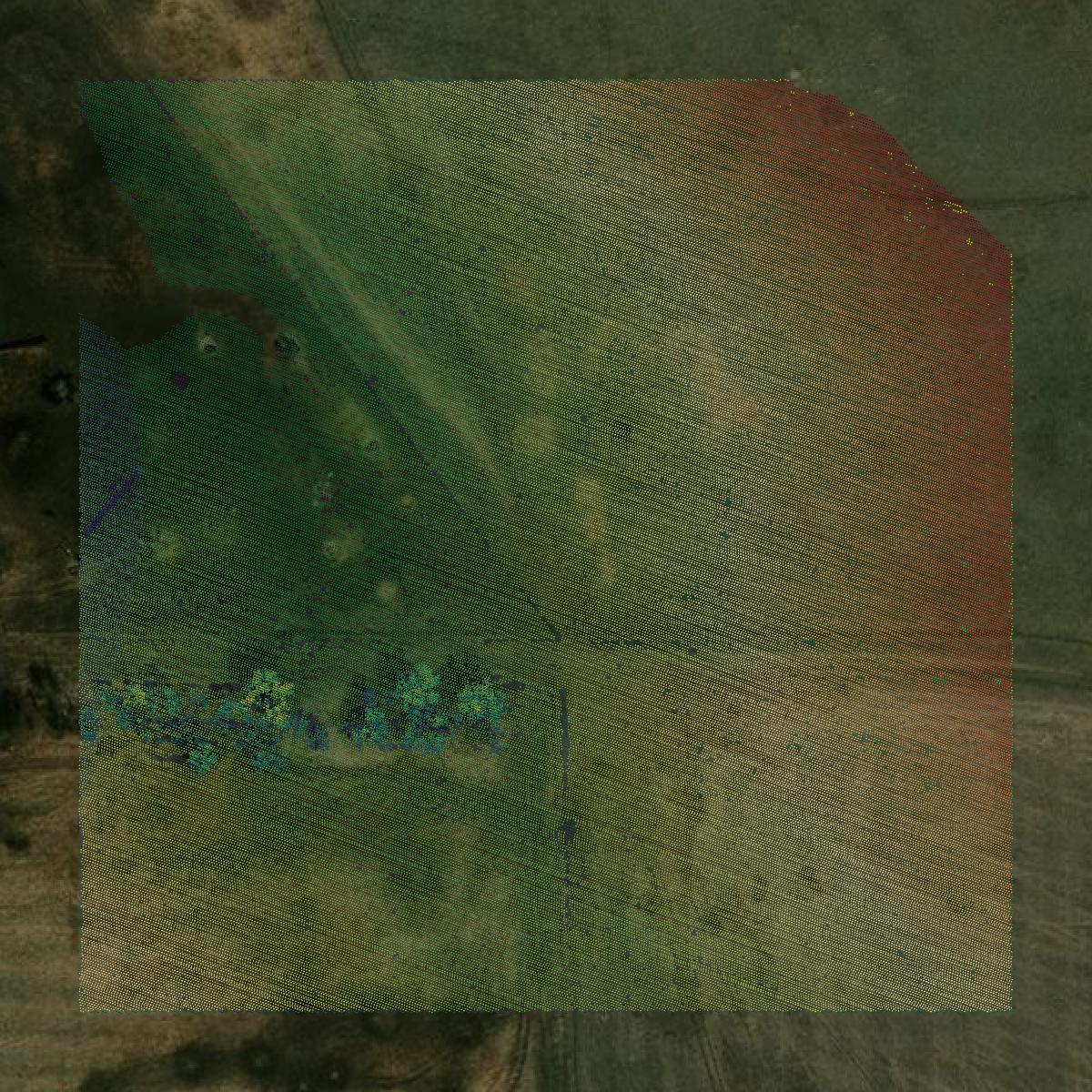 This image shows a LiDAR point cloud in Emmons County created using GIS data in Equator.