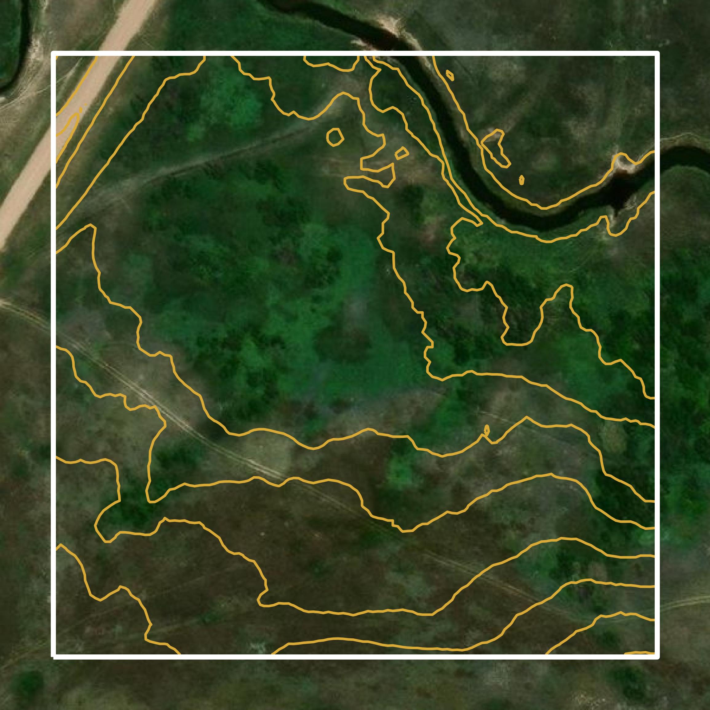 This image shows a contour map in Golden Valley County created using GIS data in Equator.