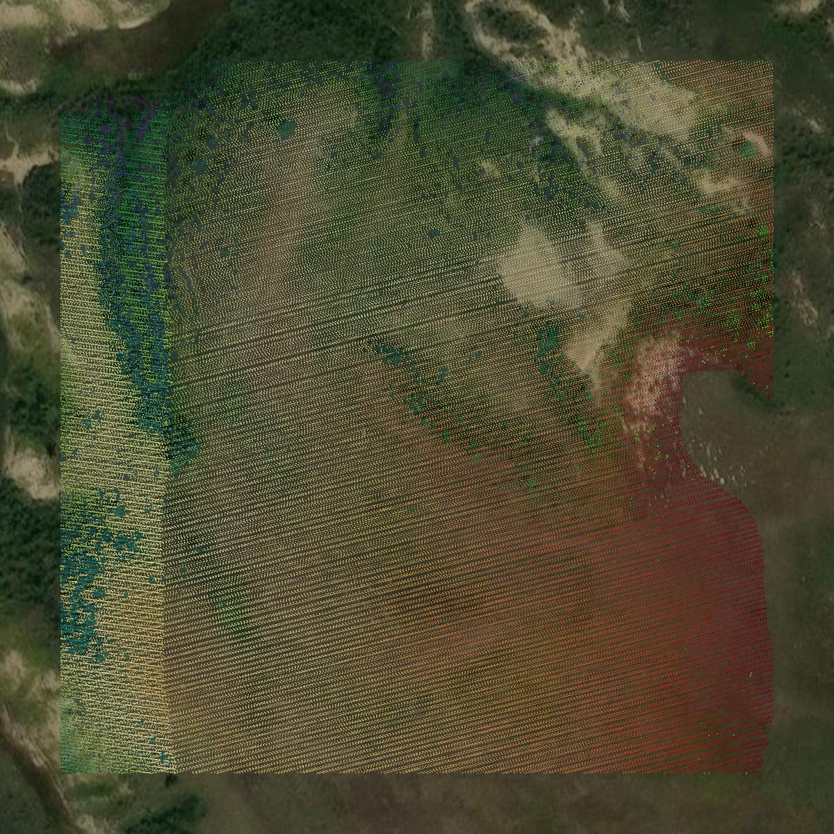 This image shows a LiDAR point cloud in Golden Valley County created using GIS data in Equator.