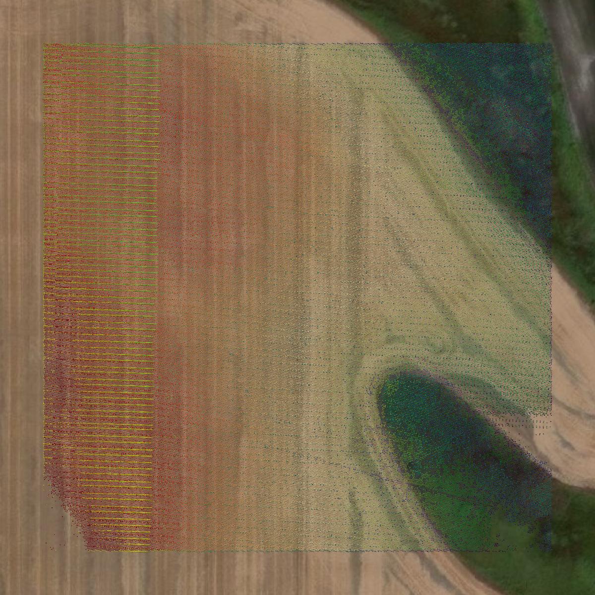 This image shows a LiDAR point cloud in Grand Forks County created using GIS data in Equator.
