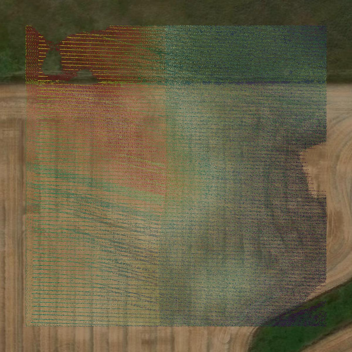 This image shows a LiDAR point cloud in Grand Forks County created using GIS data in Equator.