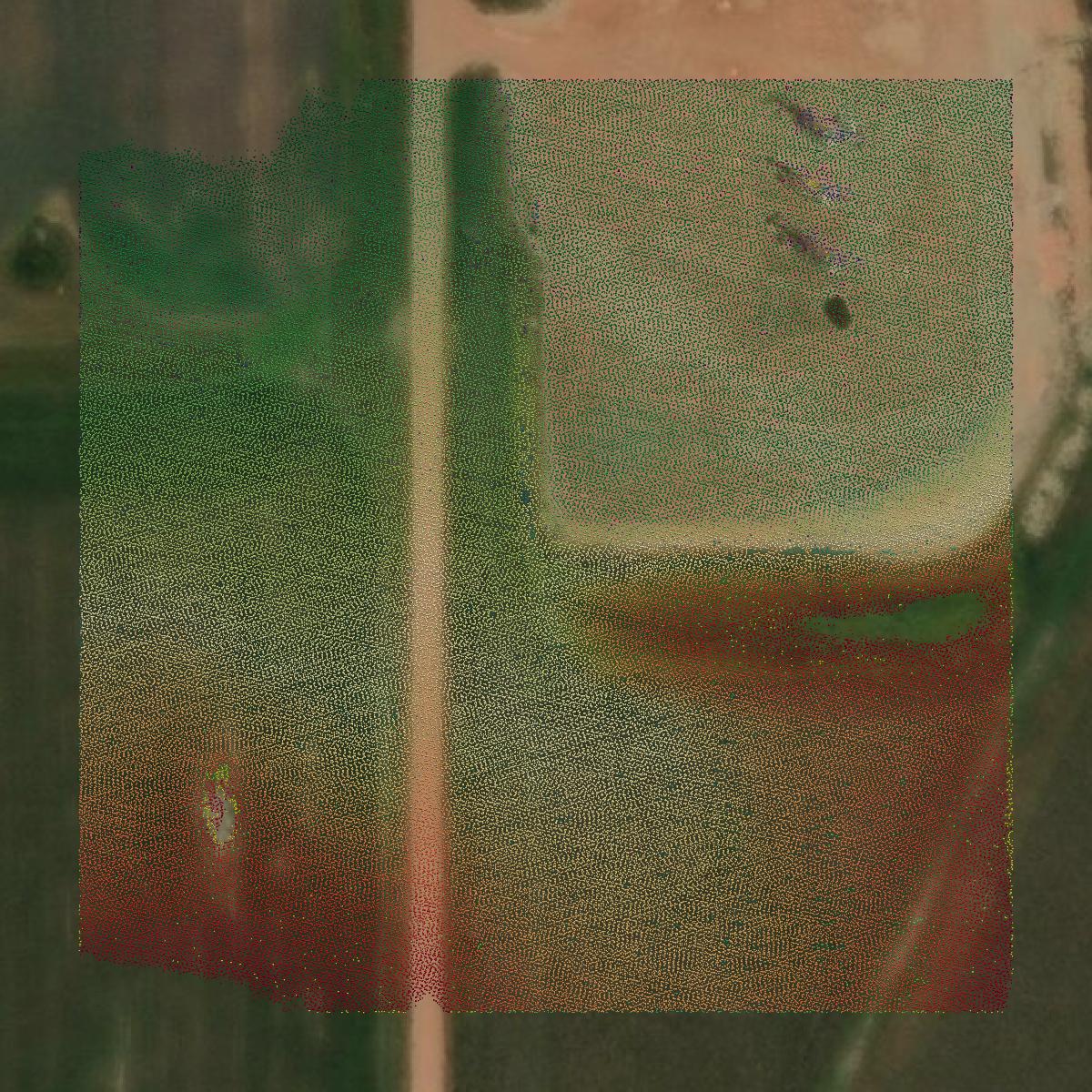 This image shows a LiDAR point cloud in Mountrail County created using GIS data in Equator.