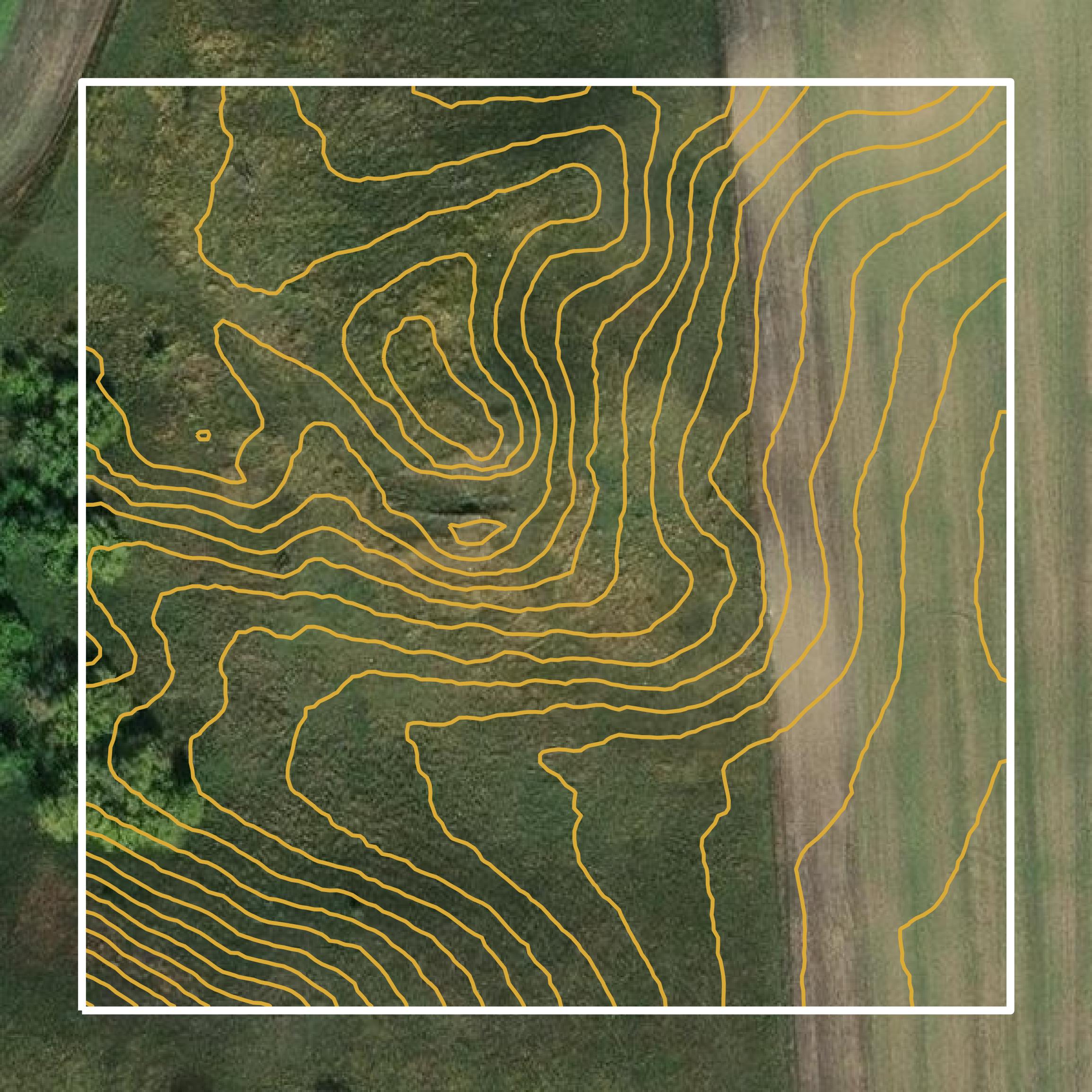 This image shows a contour map in Rolette County created using GIS data in Equator.