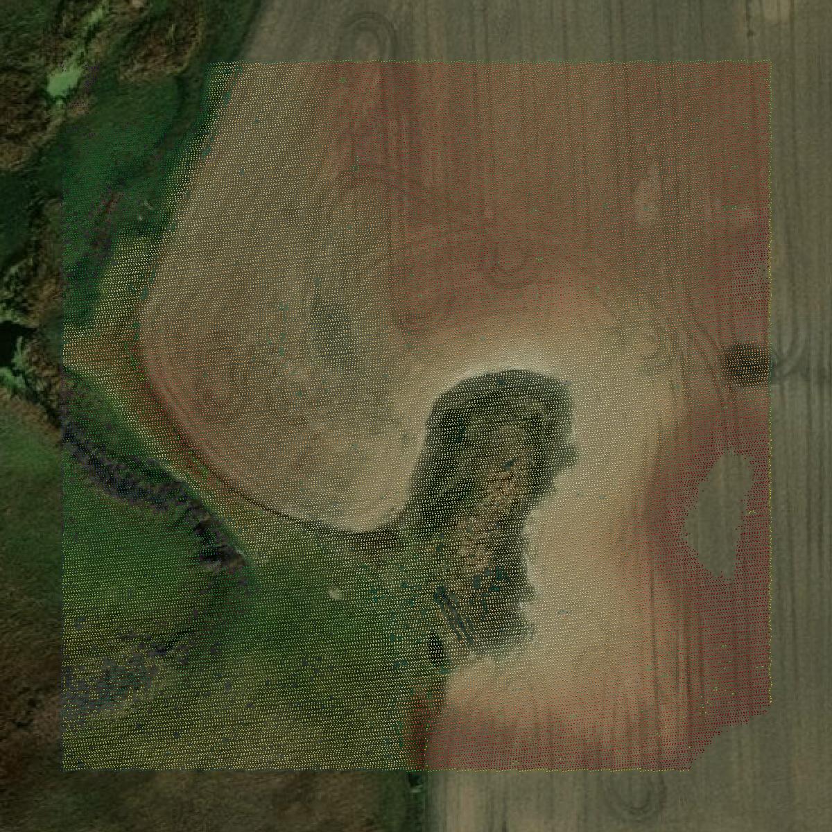 This image shows a LiDAR point cloud in Wells County created using GIS data in Equator.