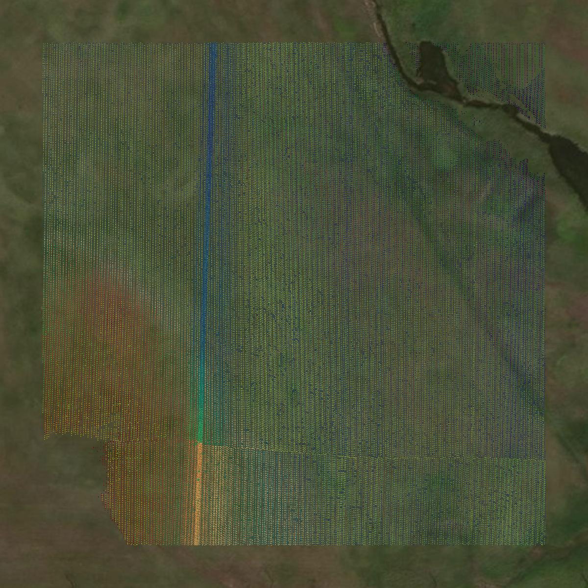 This image shows a LiDAR point cloud in Williams County created using GIS data in Equator.