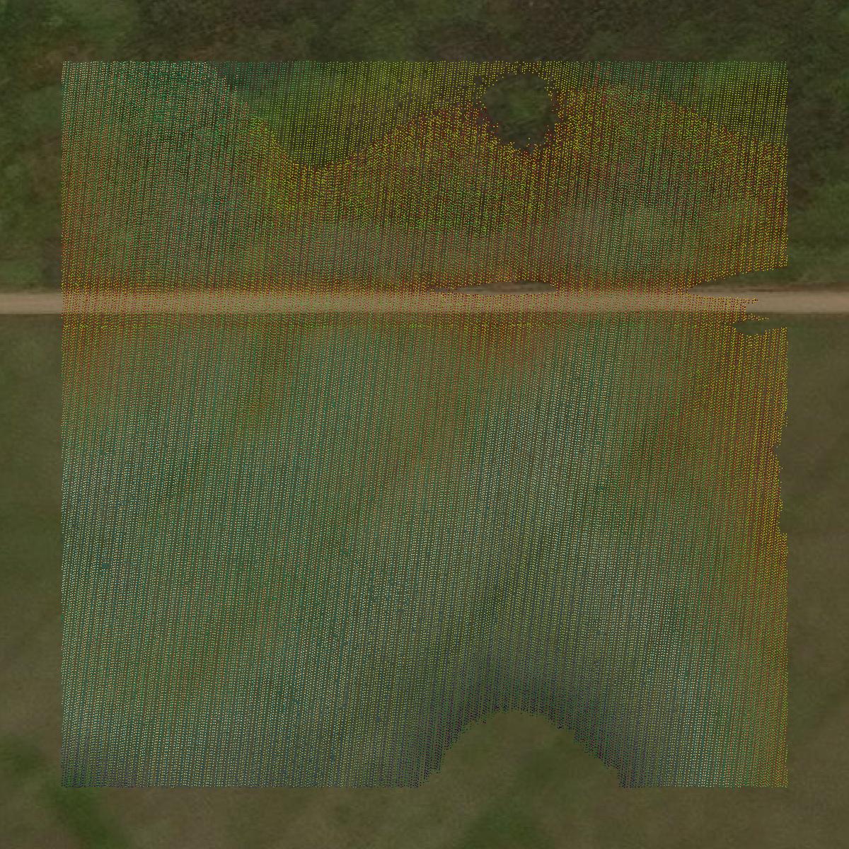 This image shows a LiDAR point cloud in Williams County created using GIS data in Equator.