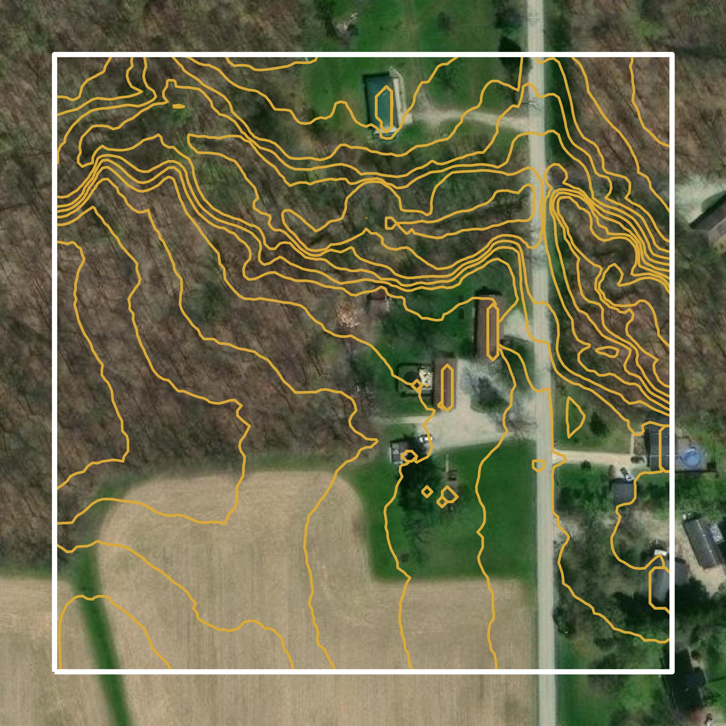 This image shows a contour map in Ashland County created using GIS data in Equator.