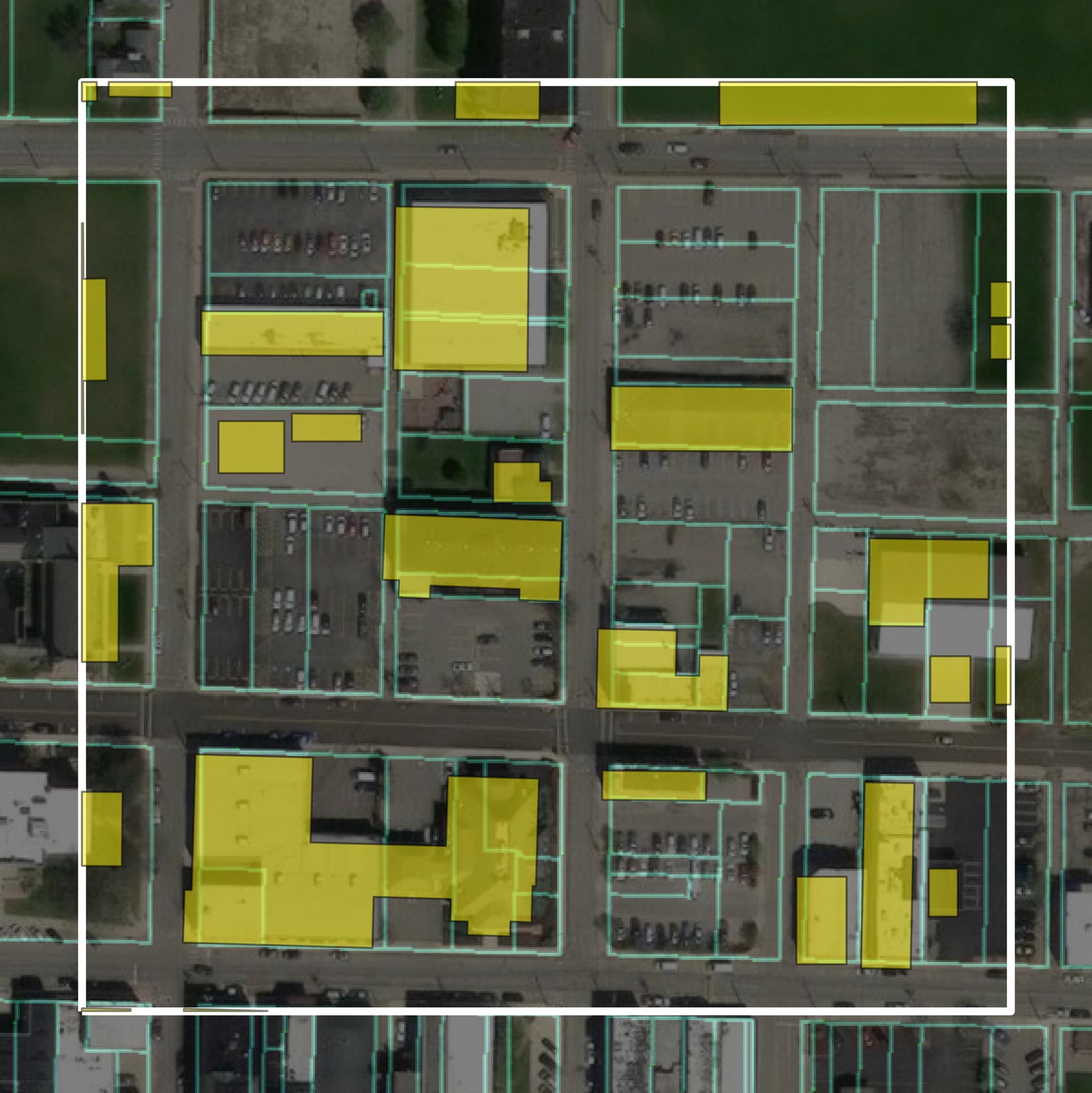 This image shows parcel and building data in Ashland County created using GIS data in Equator.