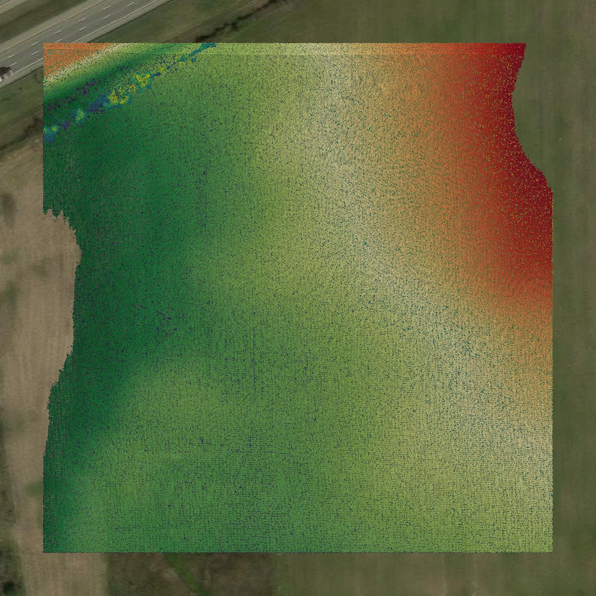 This image shows a LiDAR point cloud in Ashland County created using GIS data in Equator.