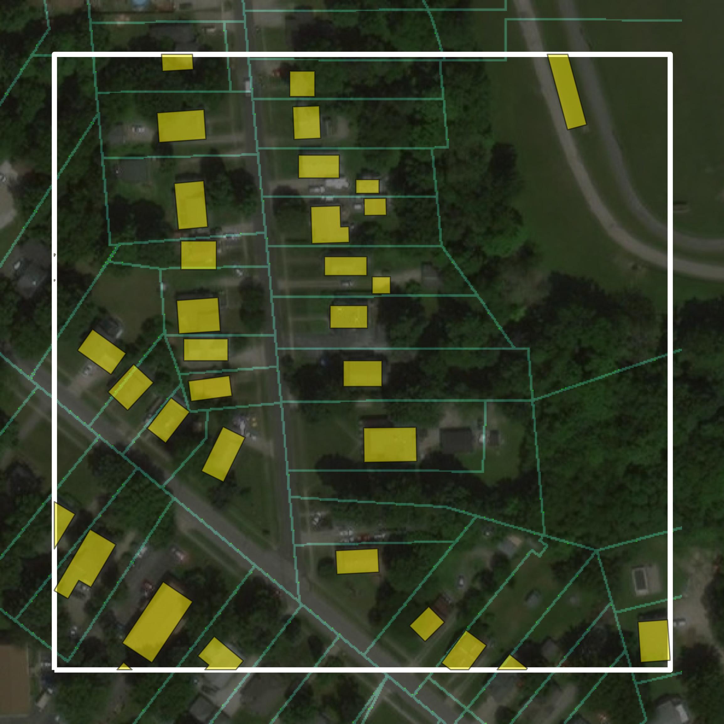 This image shows parcel and building data in Ashtabula County created using GIS data in Equator.
