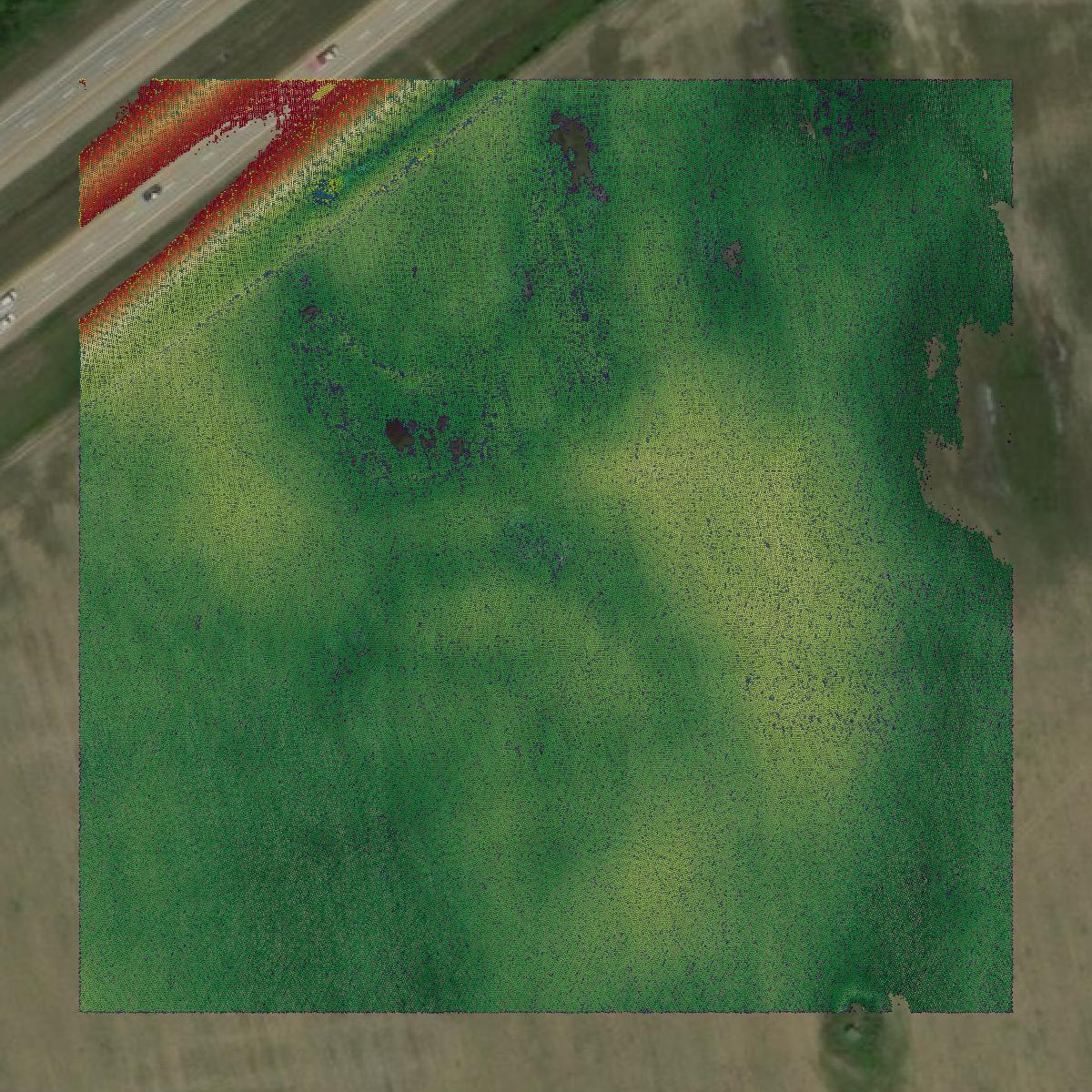 This image shows a LiDAR point cloud in Ashtabula County created using GIS data in Equator.