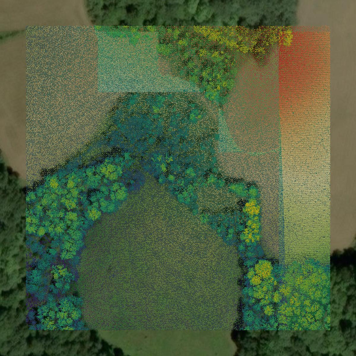 This image shows a LiDAR point cloud in Athens County created using GIS data in Equator.
