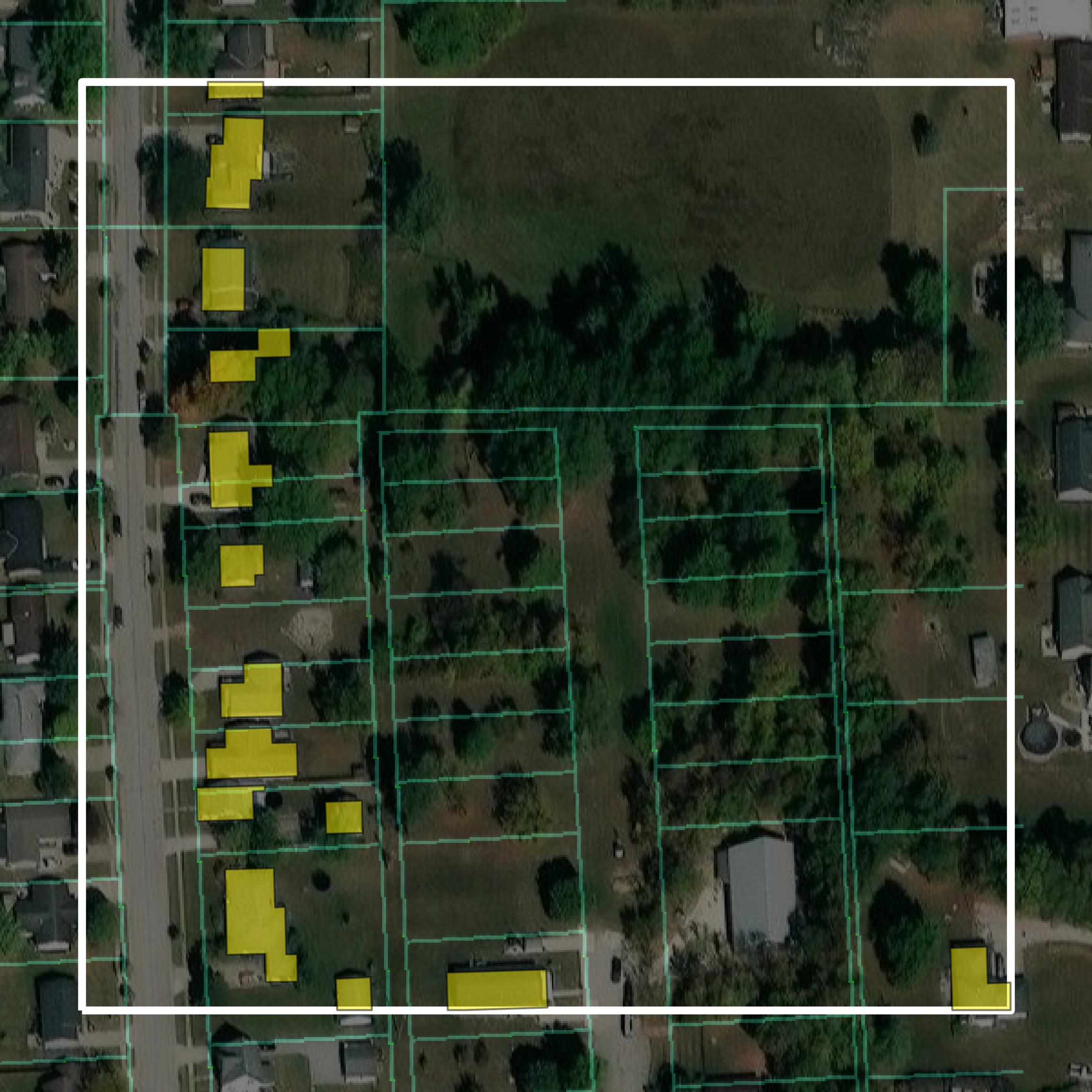 This image shows parcel and building data in Auglaize County created using GIS data in Equator.