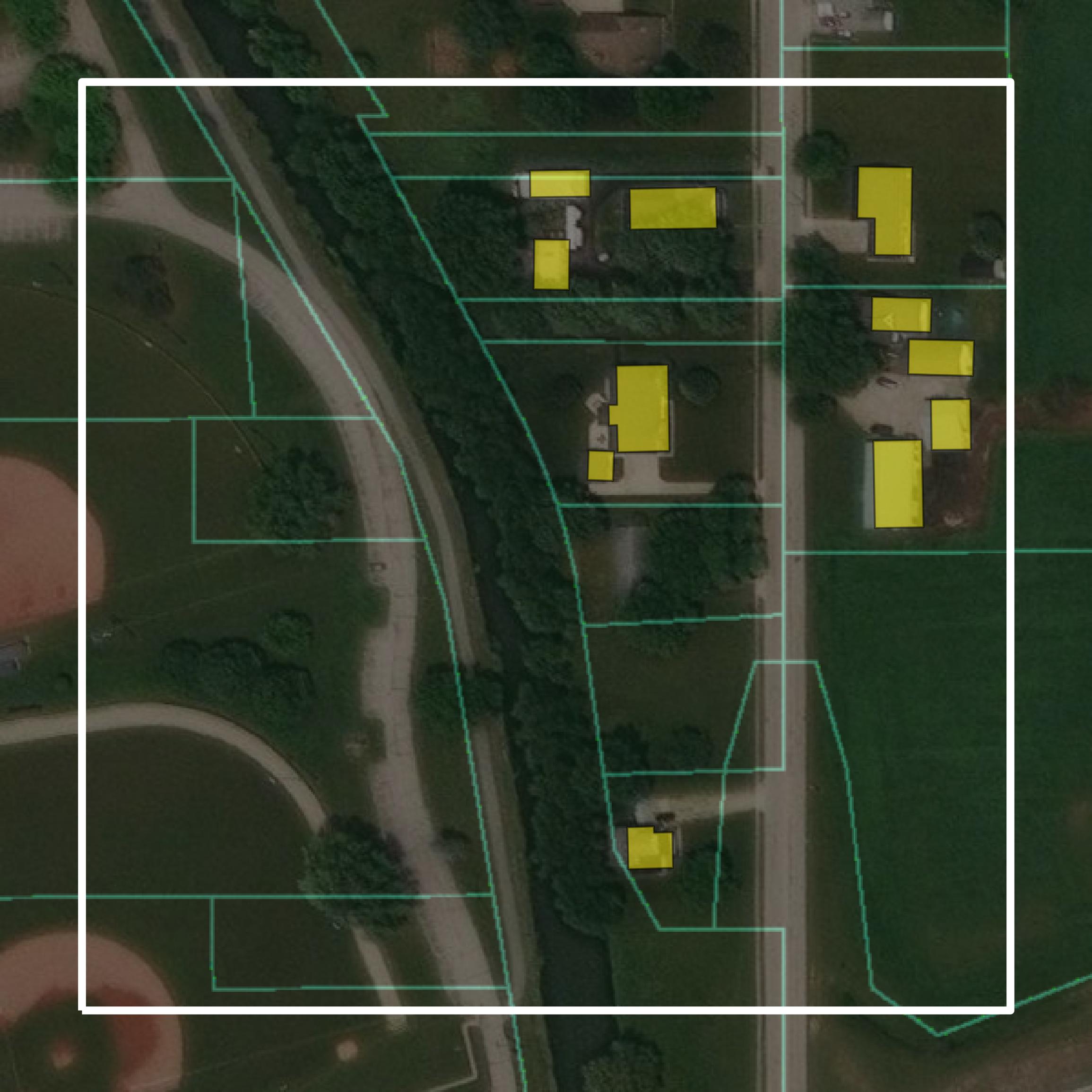 This image shows parcel and building data in Auglaize County created using GIS data in Equator.