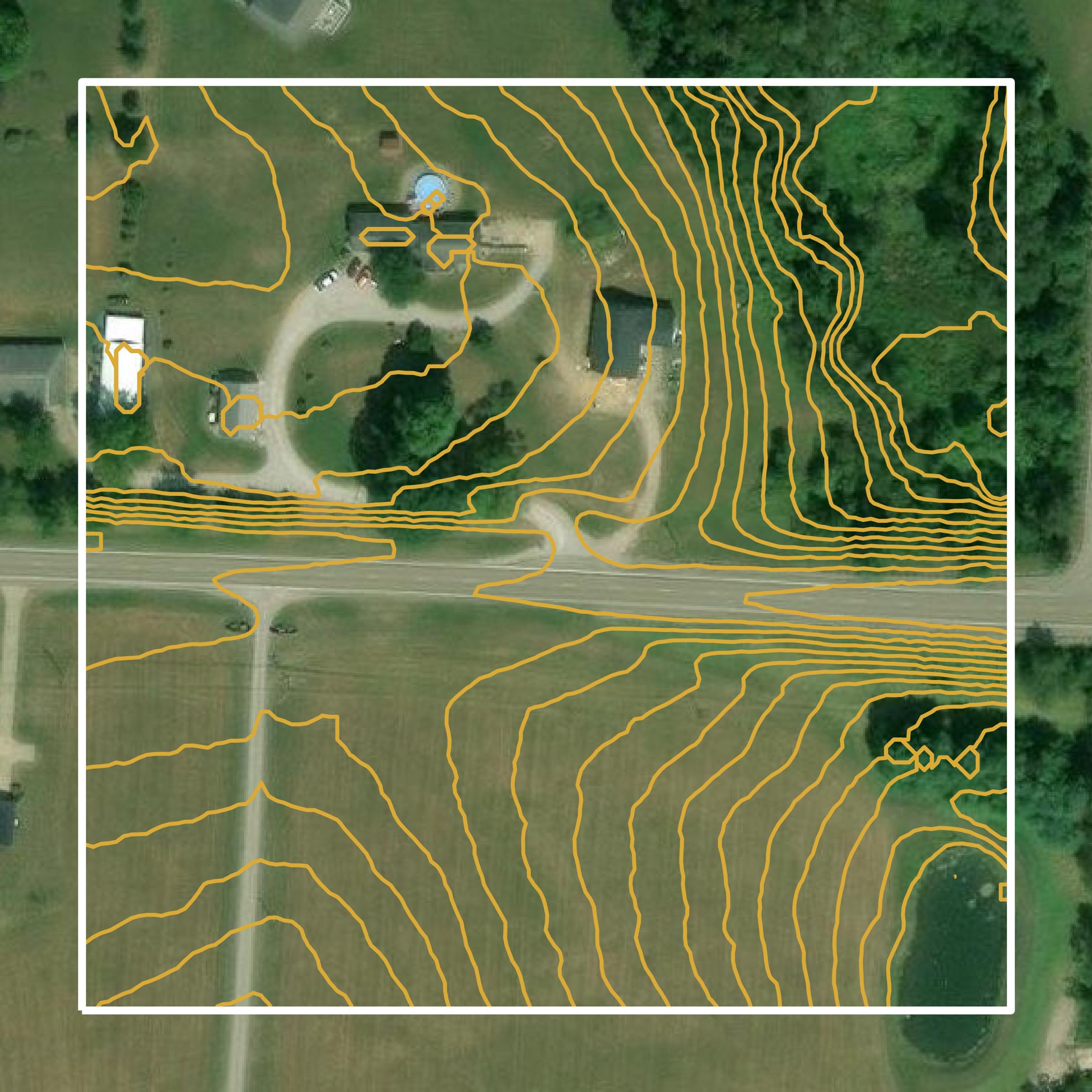 This image shows a contour map in Belmont County created using GIS data in Equator.
