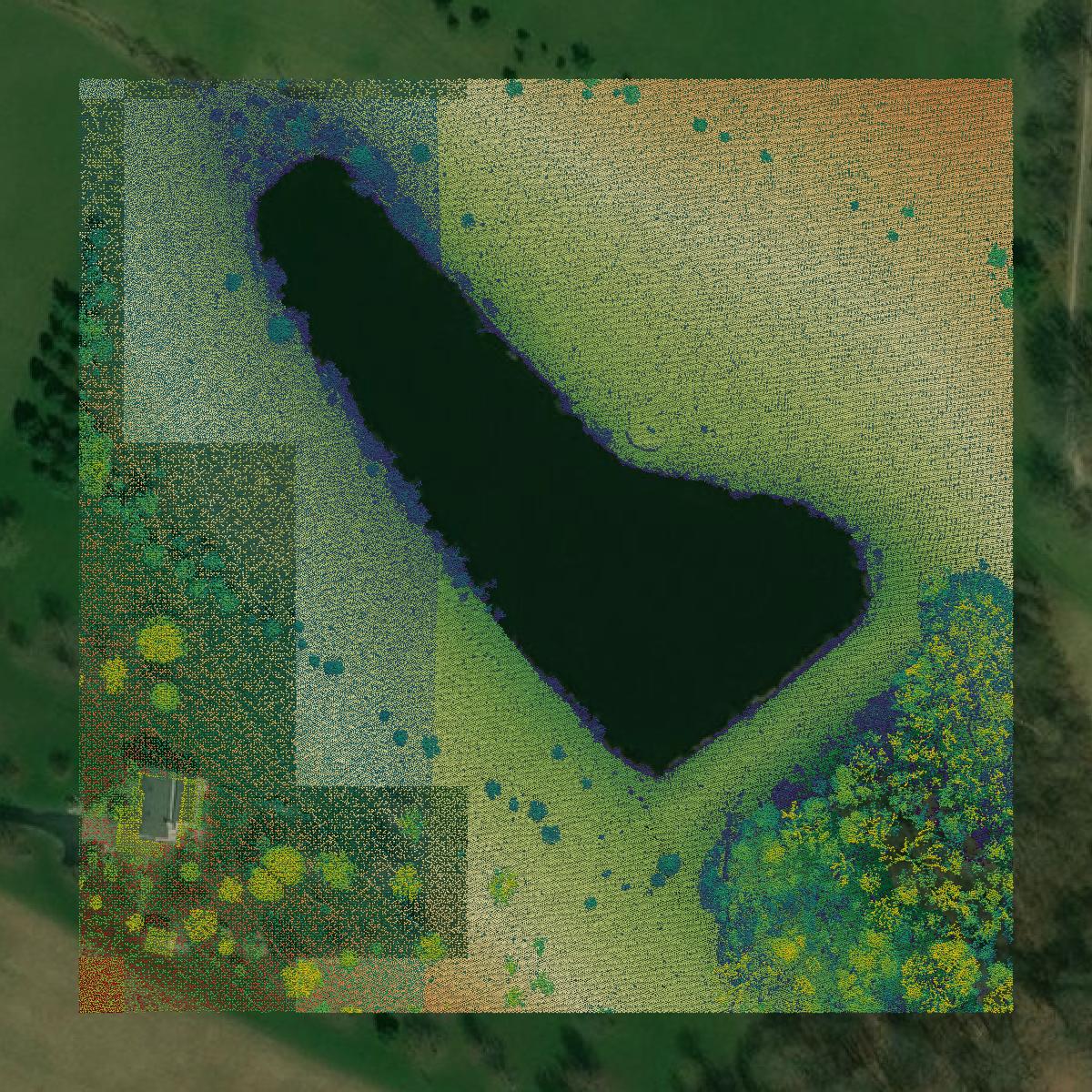 This image shows a LiDAR point cloud in Belmont County created using GIS data in Equator.