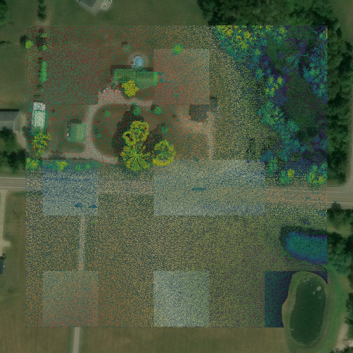 This image shows a LiDAR point cloud in Belmont County created using GIS data in Equator.