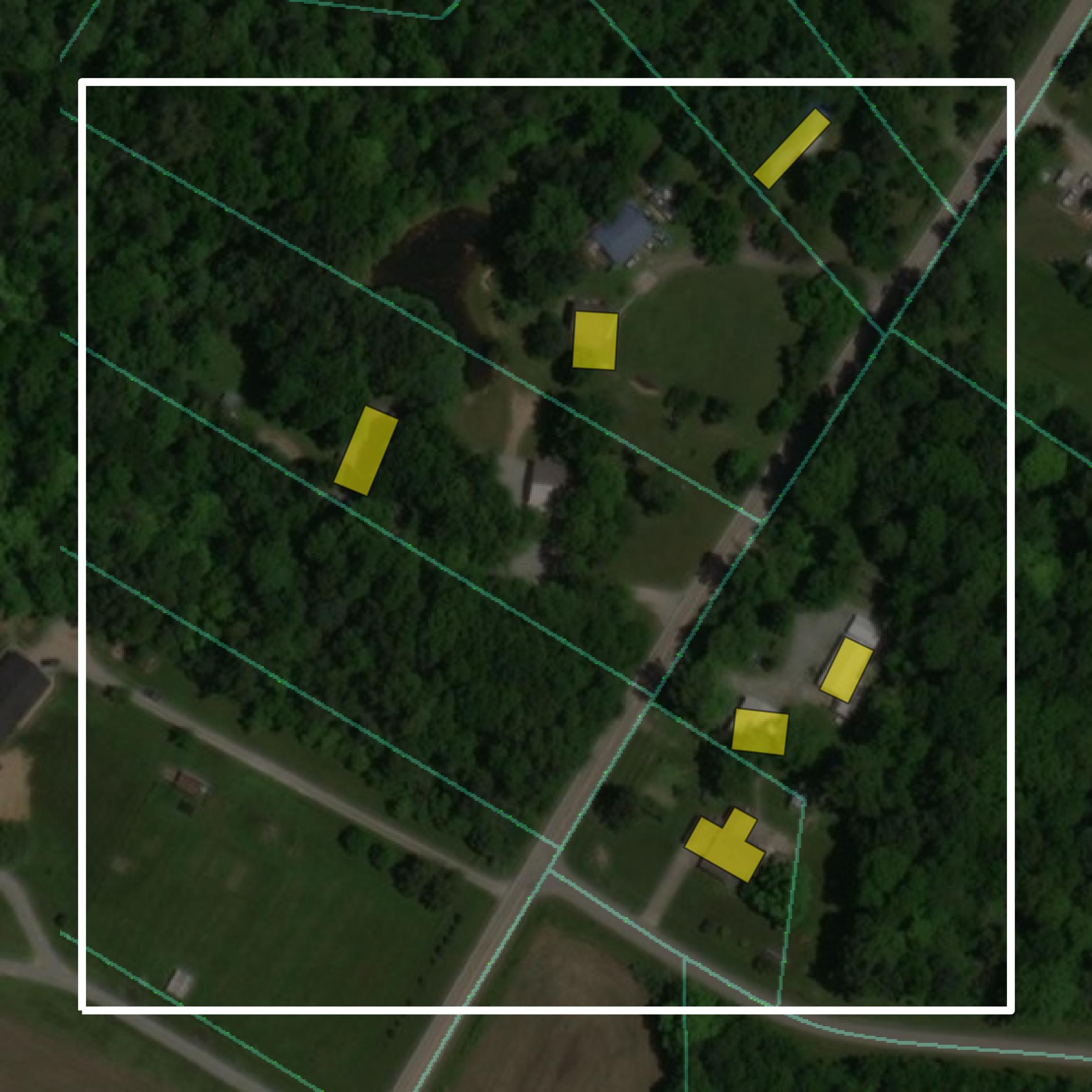 This image shows parcel and building data in Brown County created using GIS data in Equator.