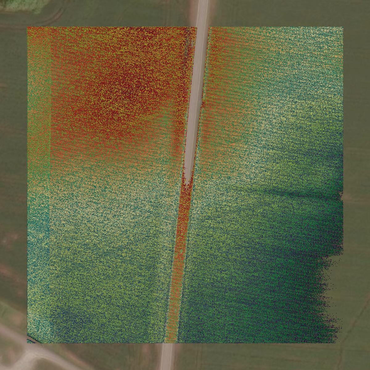 This image shows a LiDAR point cloud in Brown County created using GIS data in Equator.