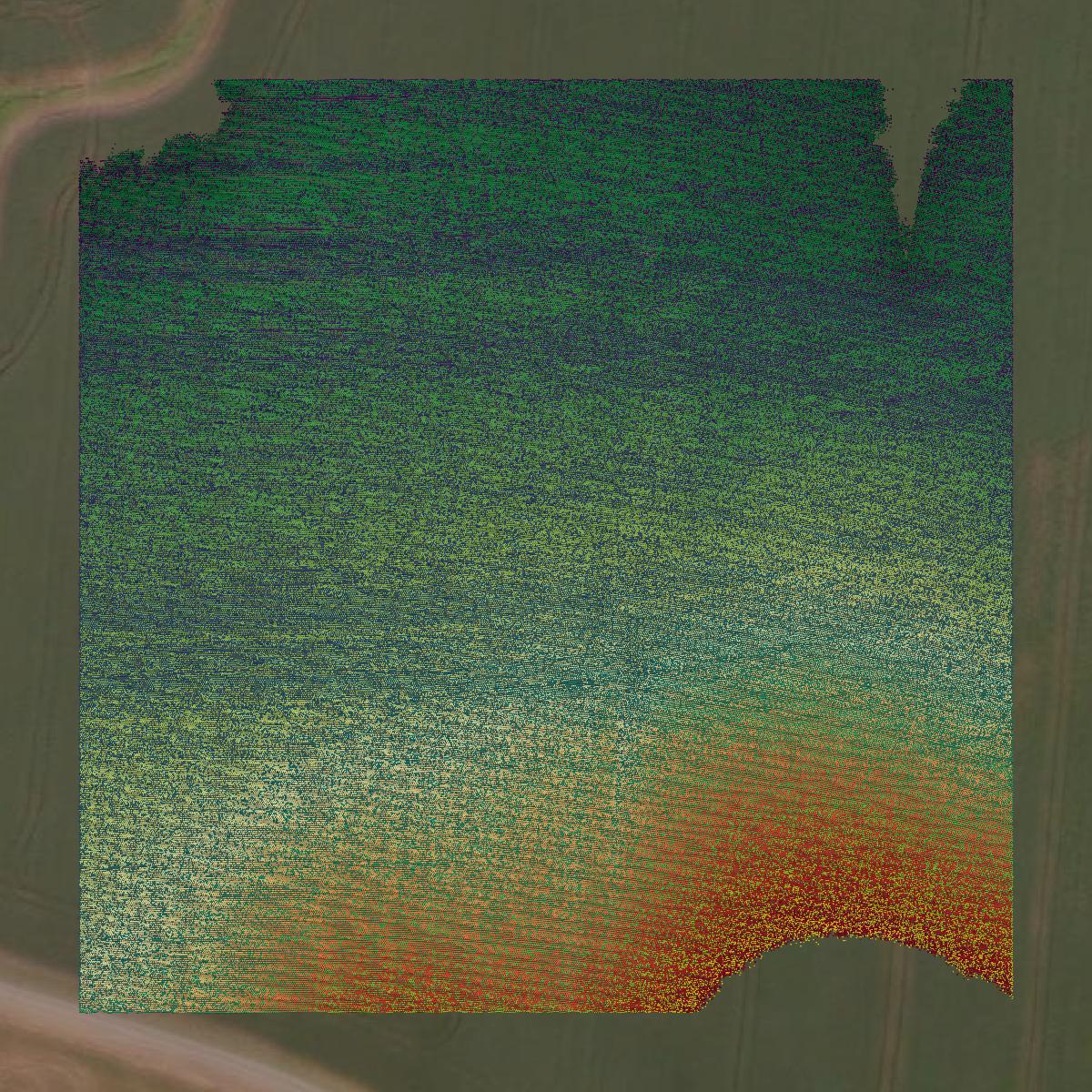 This image shows a LiDAR point cloud in Brown County created using GIS data in Equator.