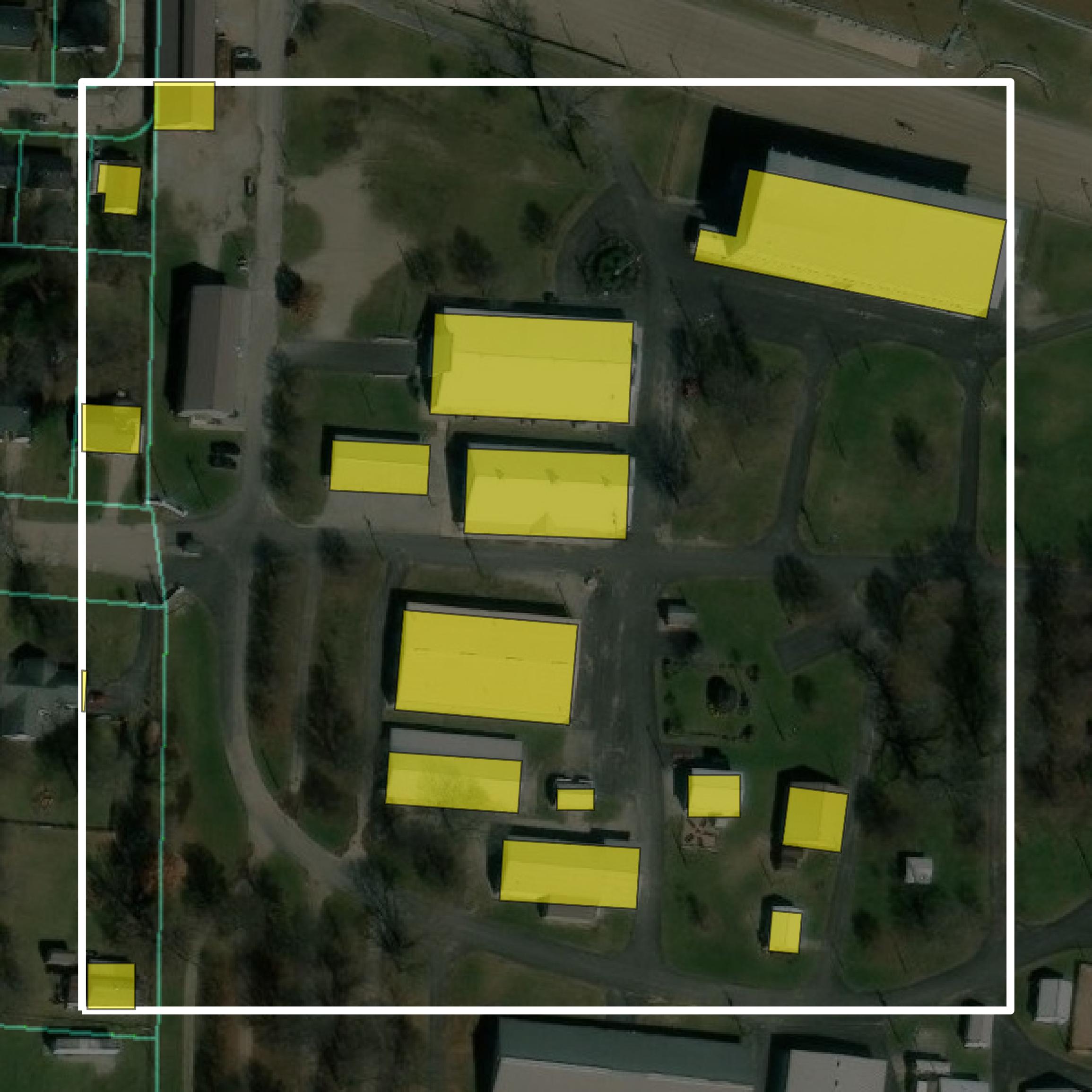 This image shows parcel and building data in Champaign County created using GIS data in Equator.