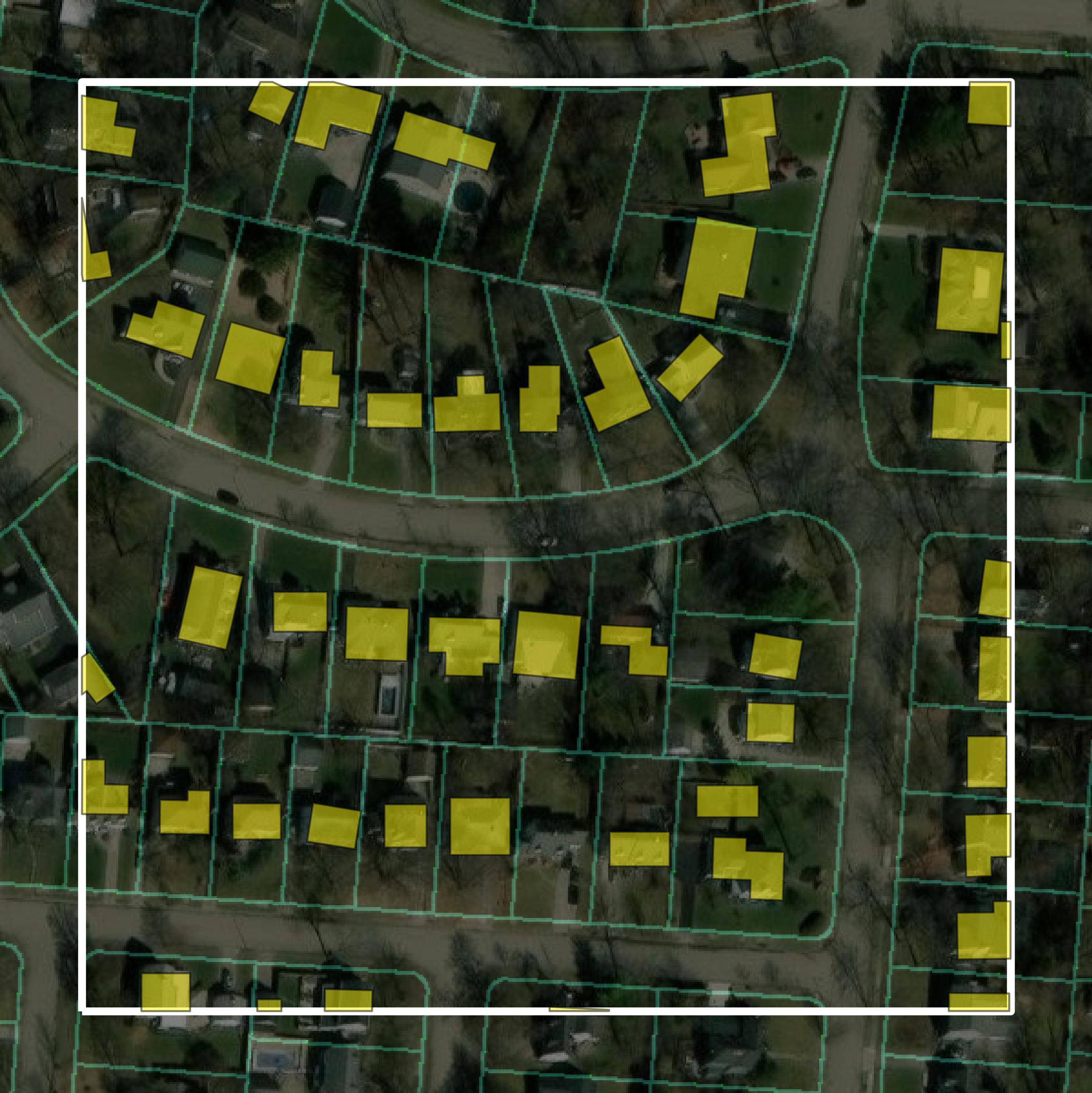 This image shows parcel and building data in Clark County created using GIS data in Equator.