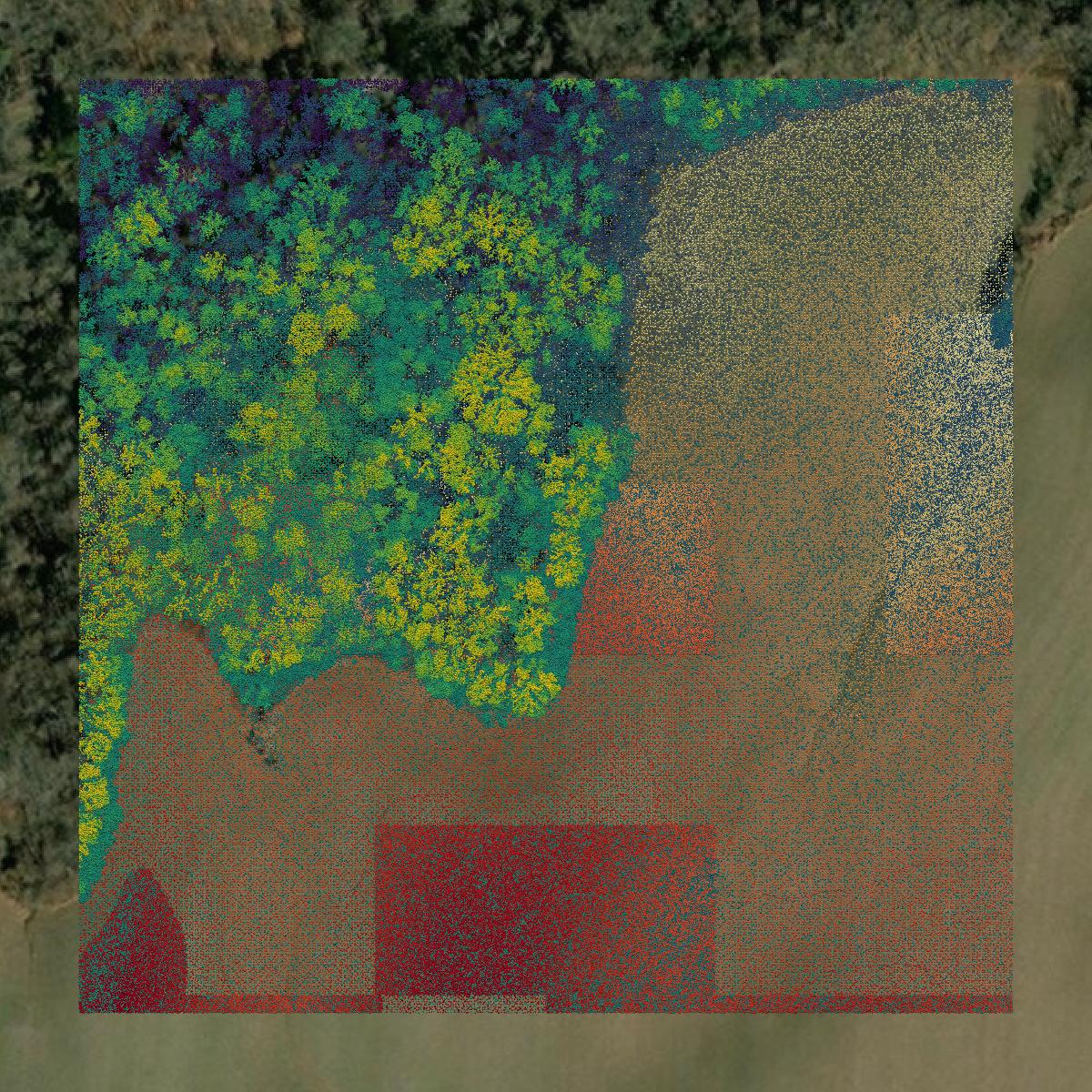 This image shows a LiDAR point cloud in Clermont County created using GIS data in Equator.