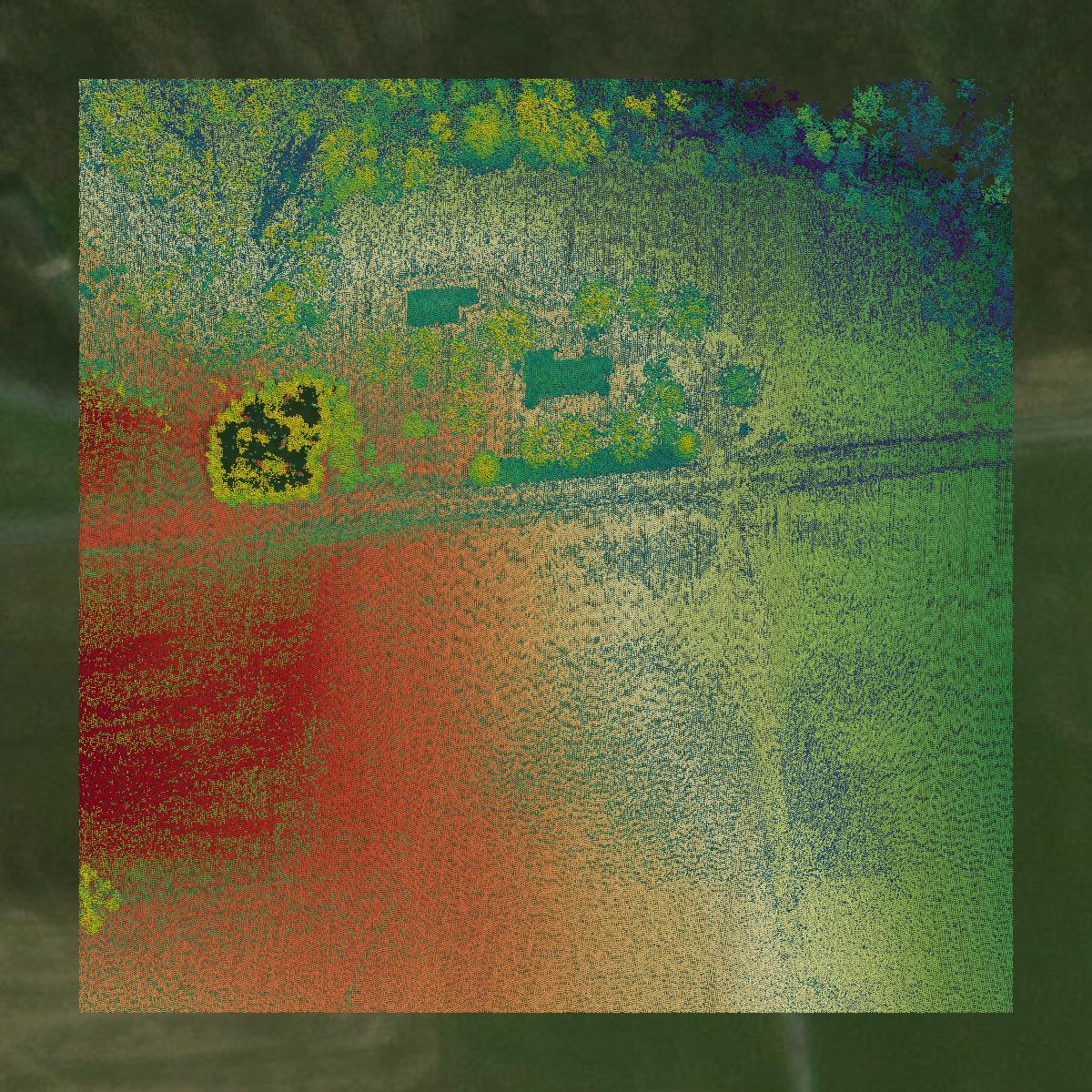 This image shows a LiDAR point cloud in Columbiana County created using GIS data in Equator.