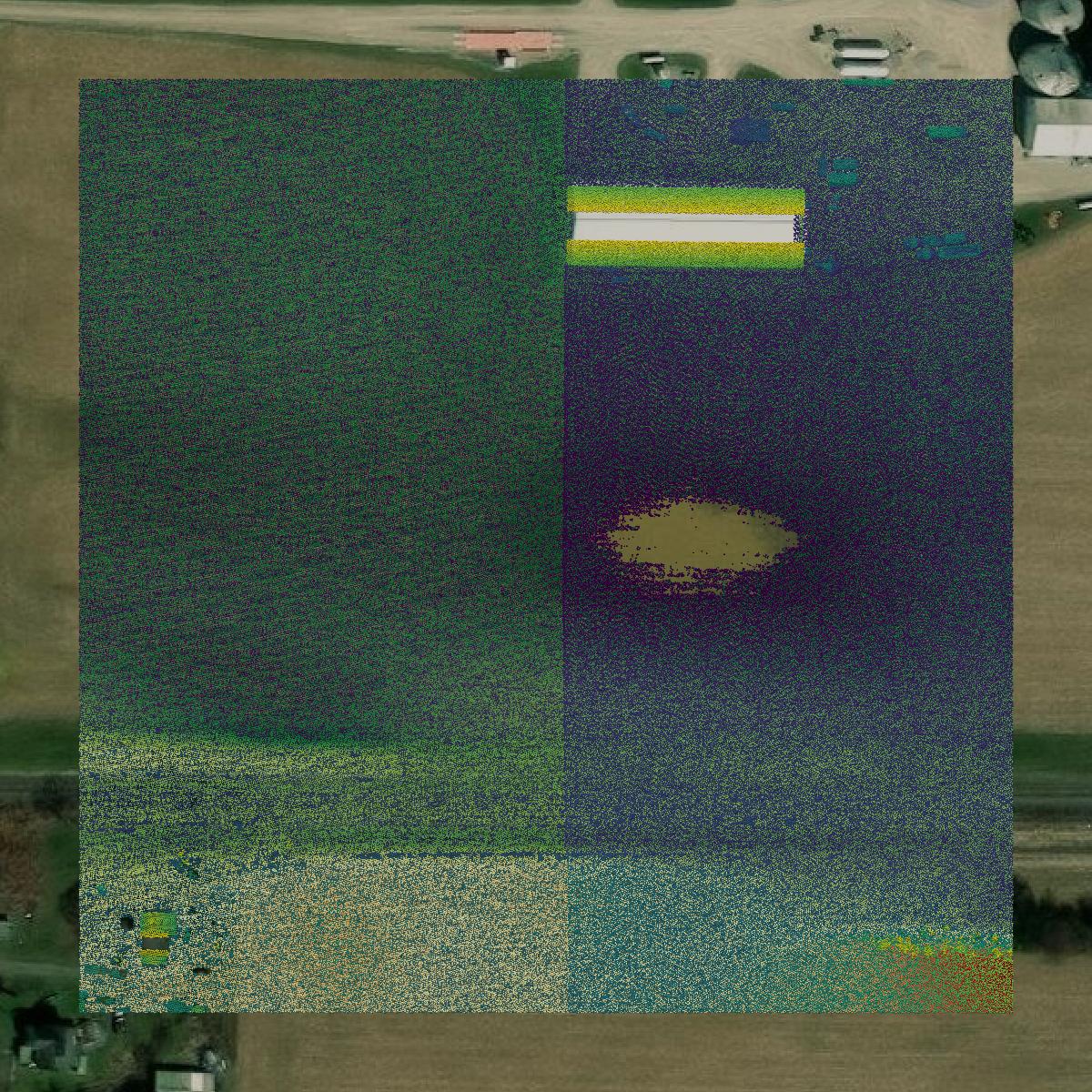 This image shows a LiDAR point cloud in Coshocton County created using GIS data in Equator.