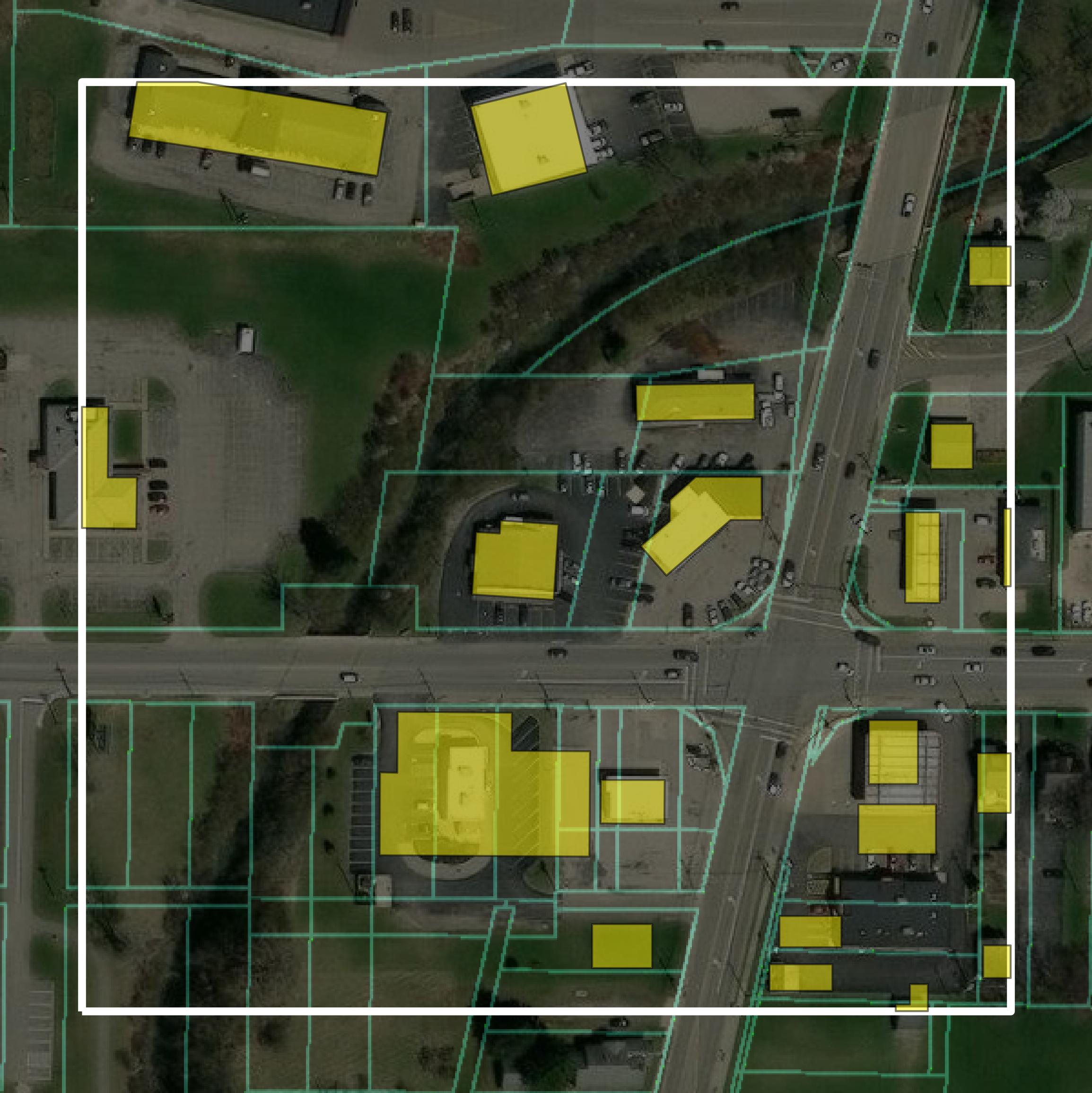This image shows parcel and building data in Crawford County created using GIS data in Equator.