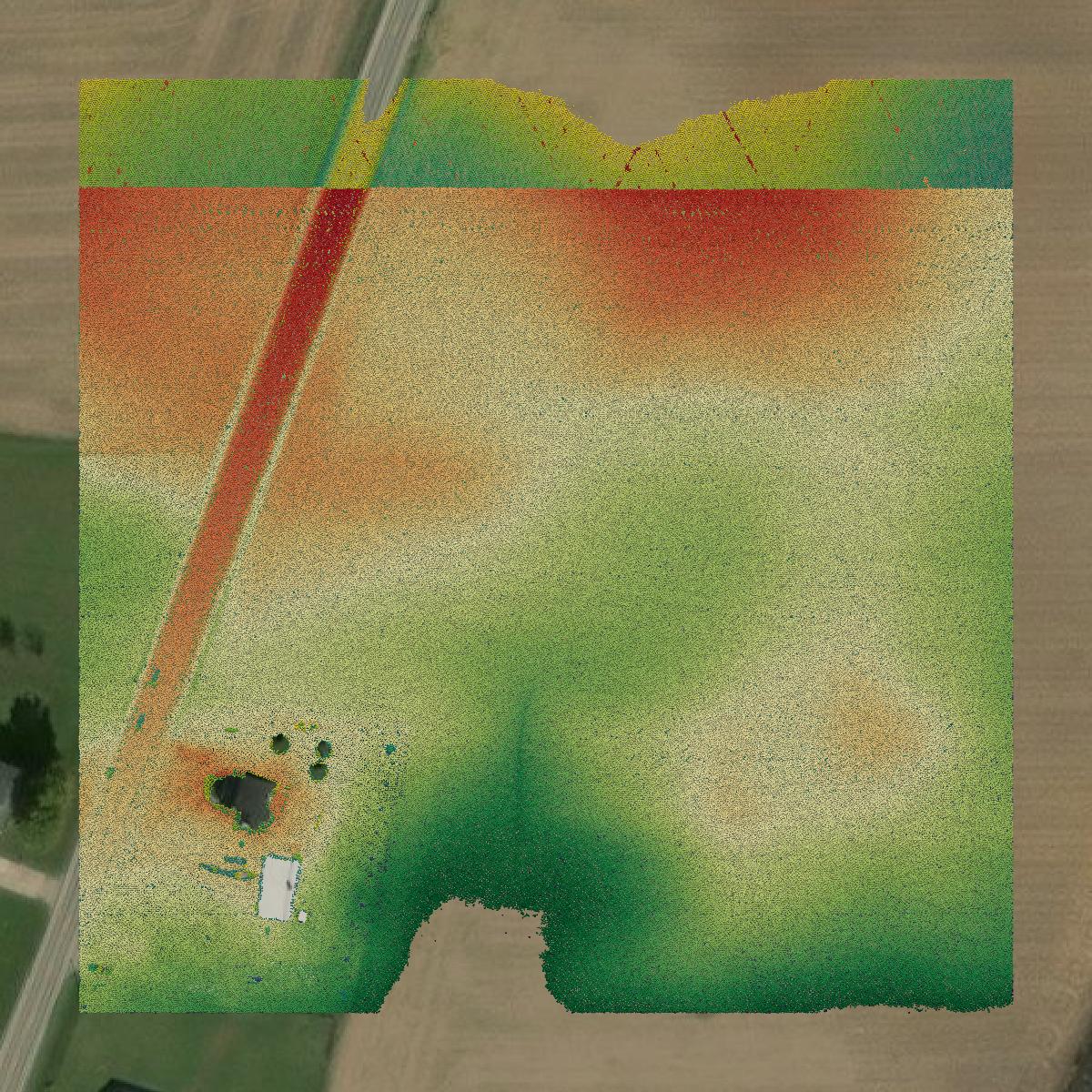 This image shows a LiDAR point cloud in Crawford County created using GIS data in Equator.
