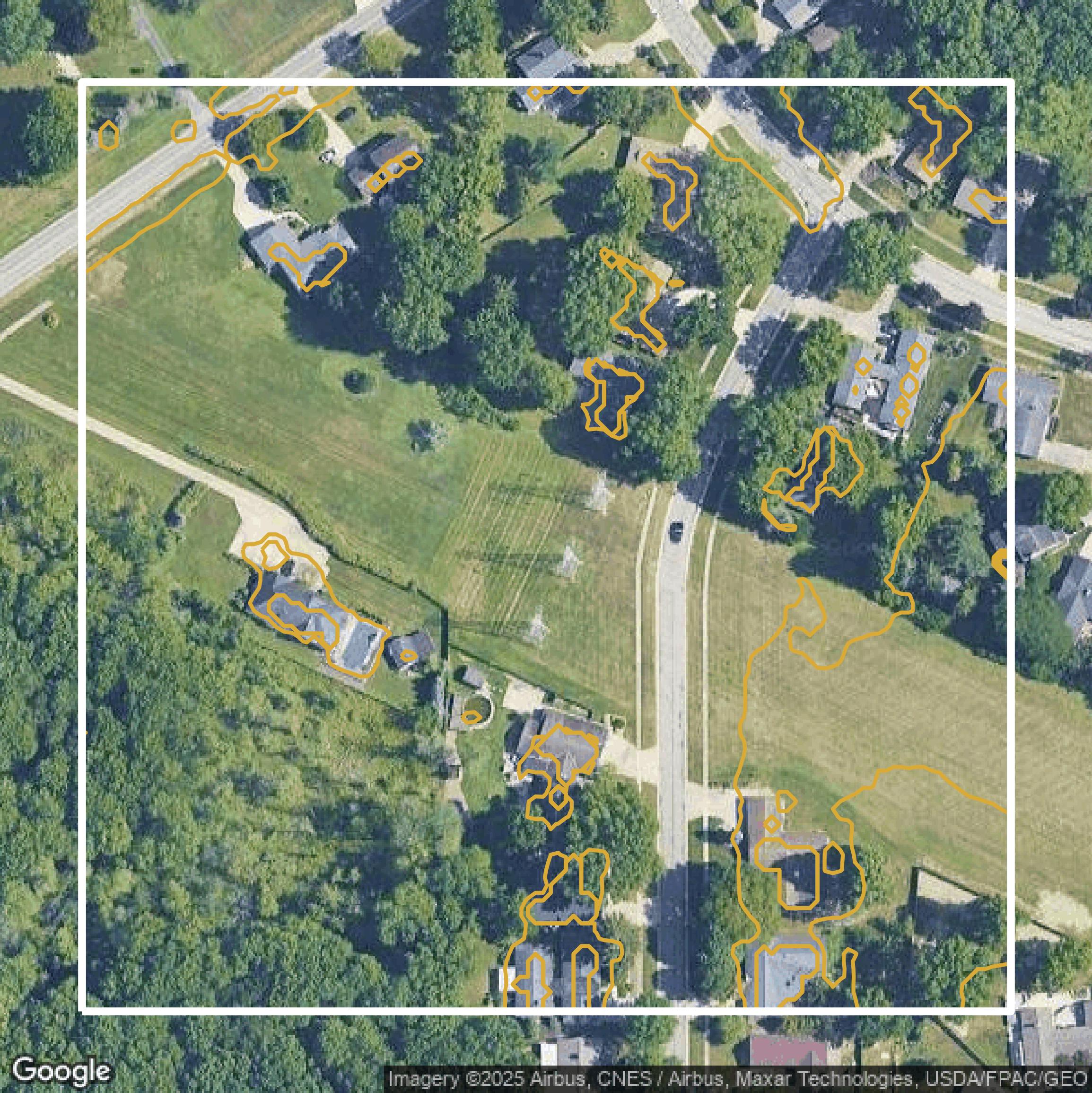 This image shows a contour map in Cuyahoga County created using GIS data in Equator.