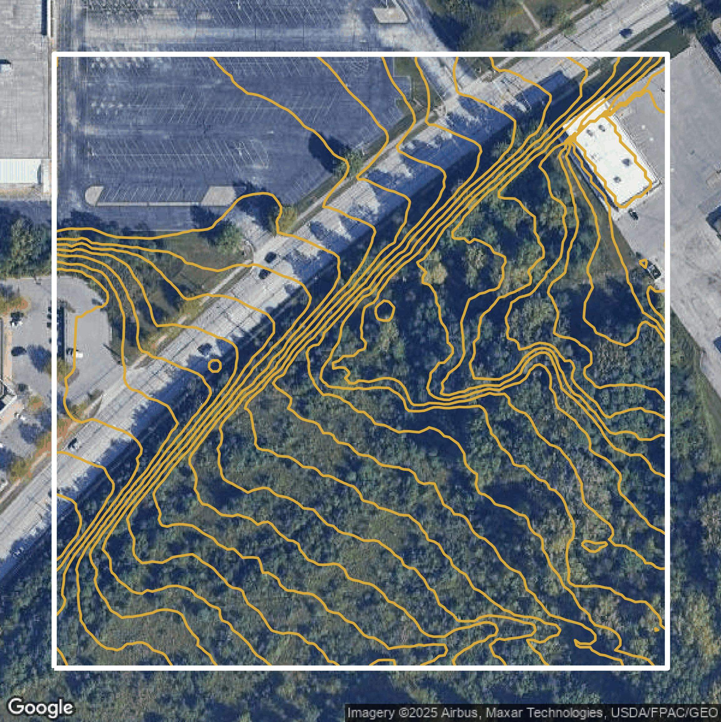 This image shows a contour map in Cuyahoga County created using GIS data in Equator.