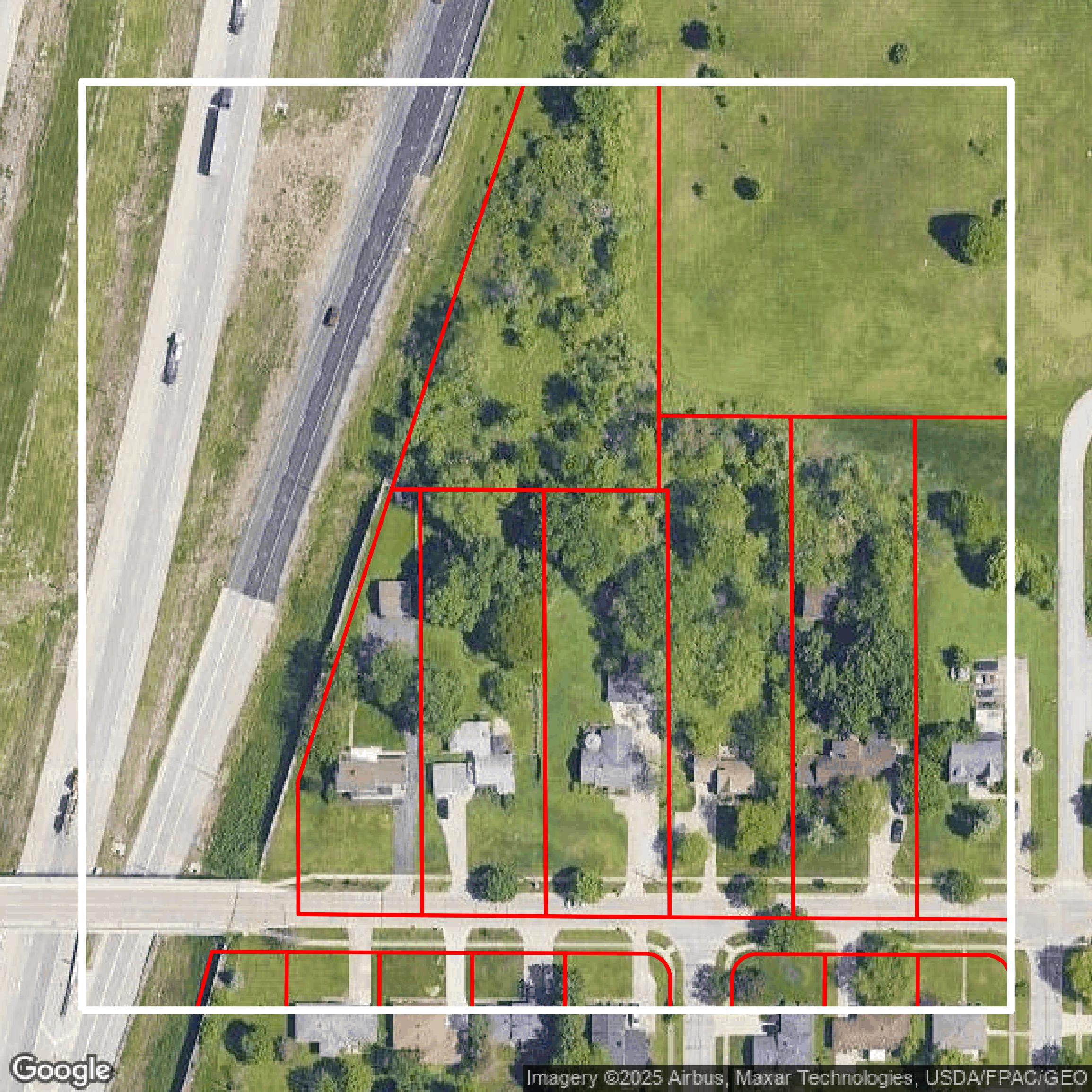 This image shows parcel and building data in Cuyahoga County created using GIS data in Equator.